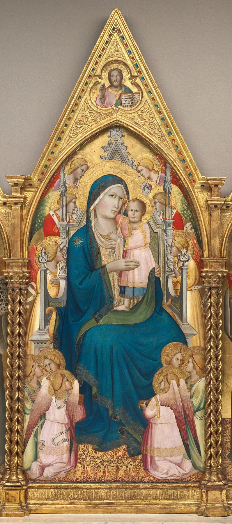 La Virgen con el Niño entronizada con doce ángeles y Cristo bendiciendo [panel central], de Agnolo Gaddi