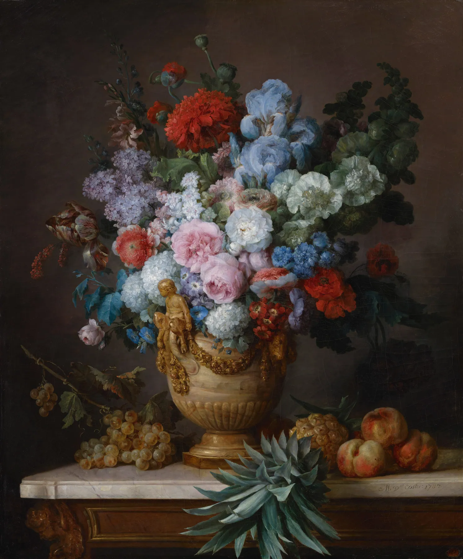 Bodegón con flores en un jarrón de alabastro y frutas, de Anne Vallayer-Coster