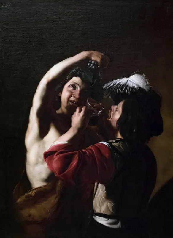 Baco y un bebedor, de Bartolomeo Manfredi
