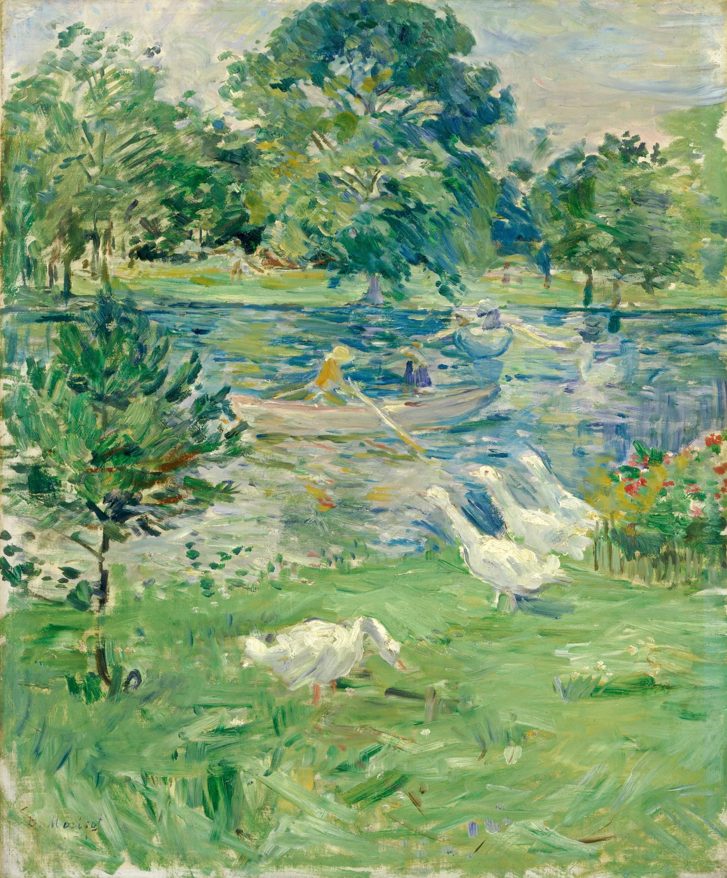 Niña en una barca con gansos, de Berthe Morisot