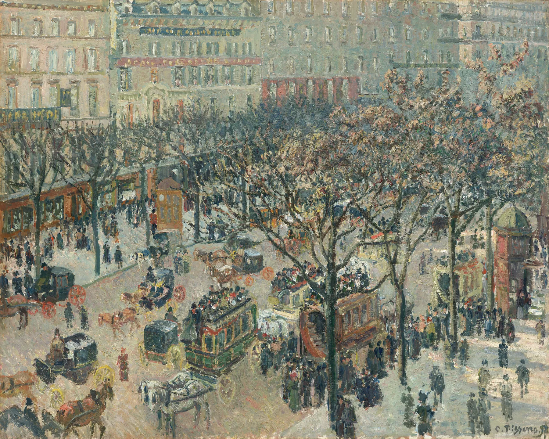 Bulevar des Italiens, mañana, luz de sol, de Camille Pissarro