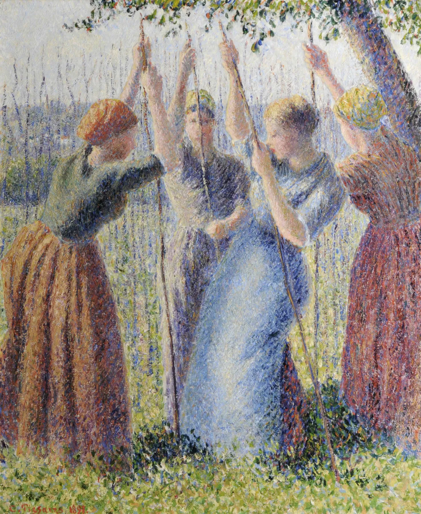 Mujeres campesinas plantando varas, de Camille Pissarro