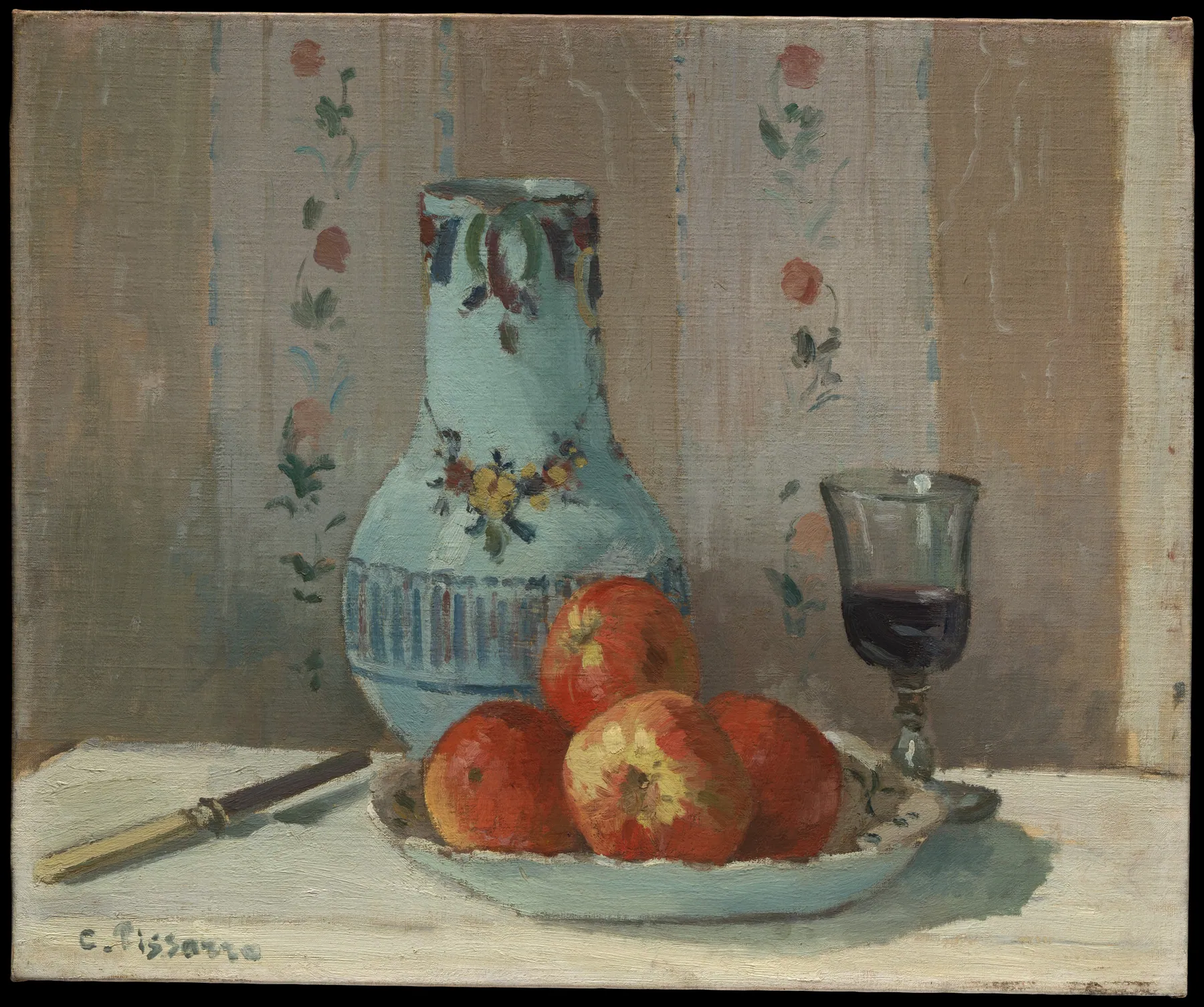 Naturaleza muerta con manzanas y jarra, de Camille Pissarro