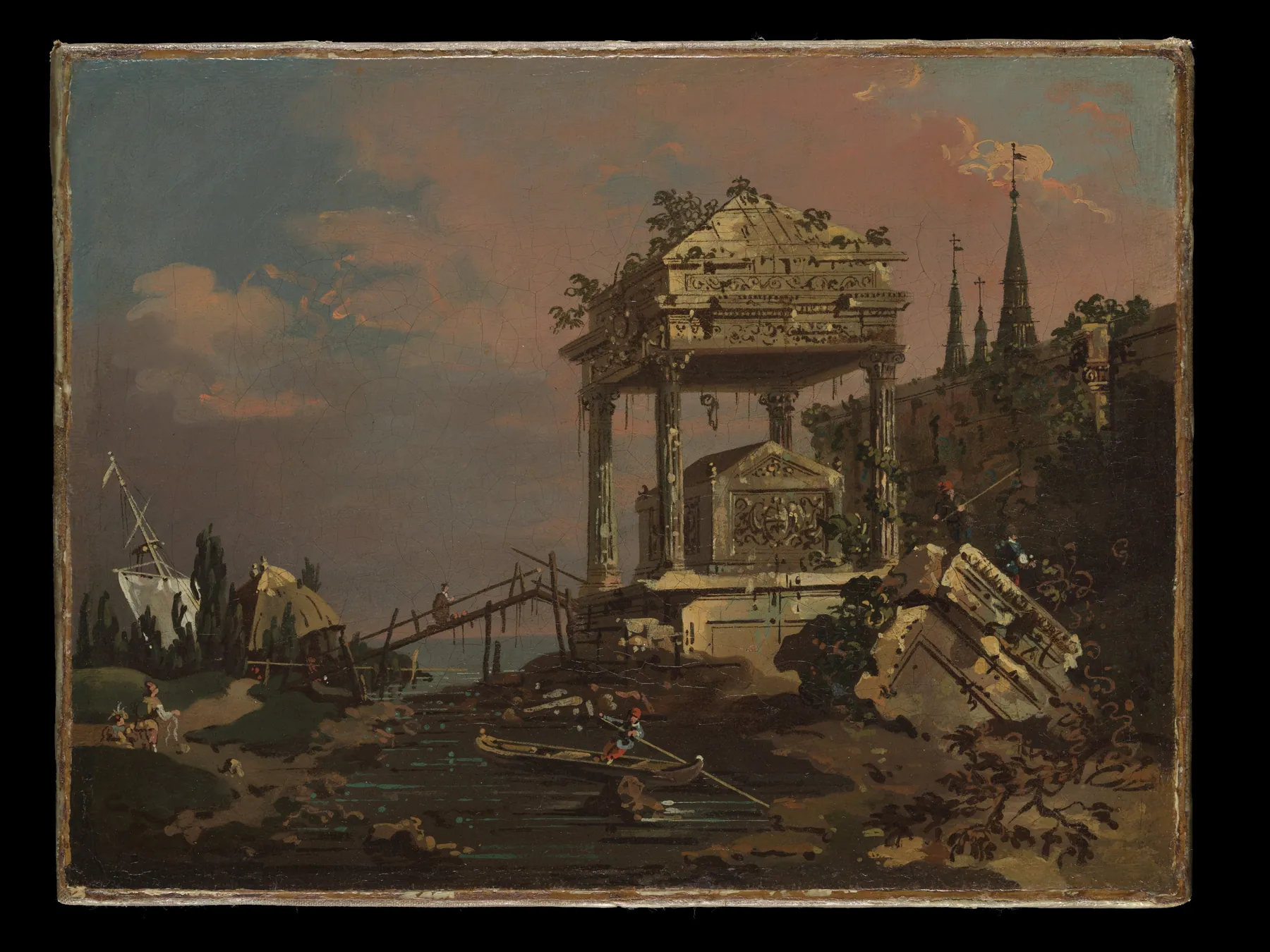 Vista imaginaria con una tumba junto a la laguna, de Canaletto