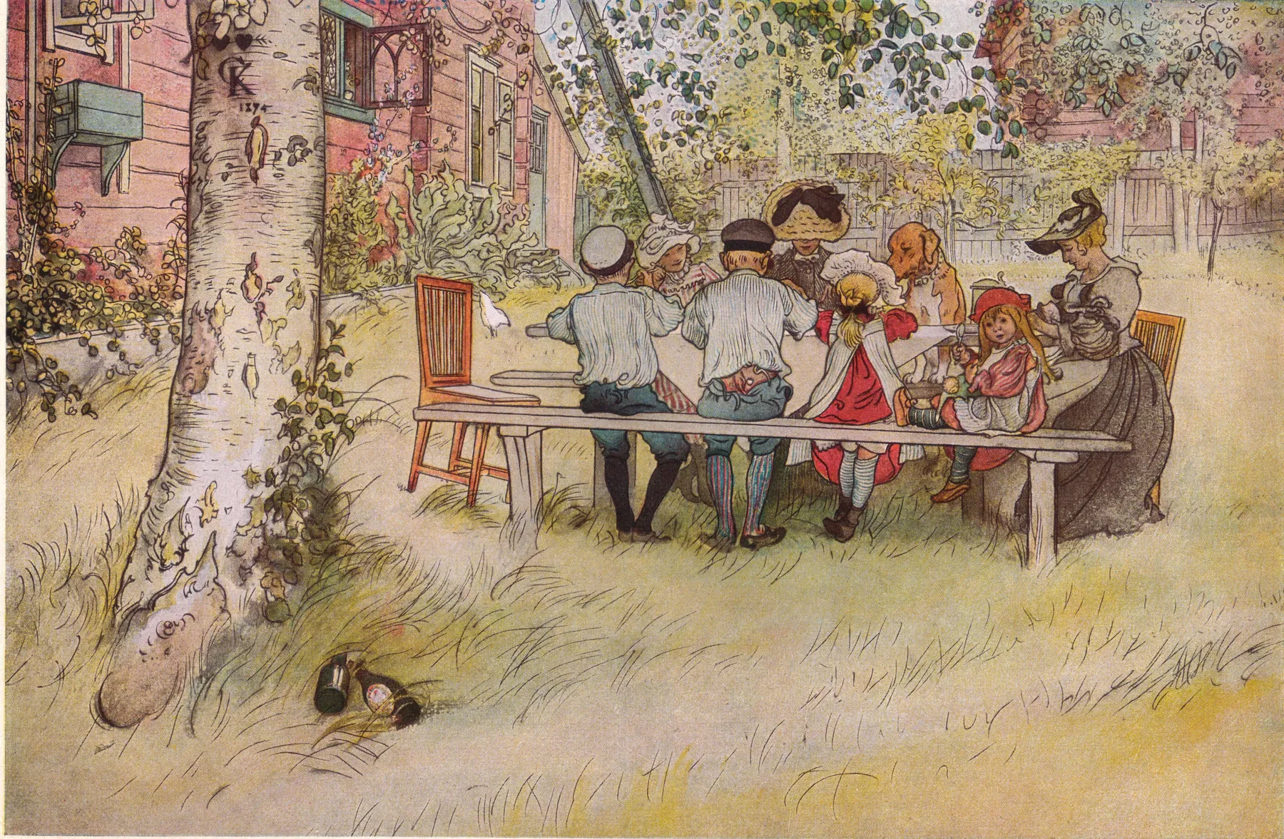 Desayuno bajo el gran abedul, de Carl Larsson