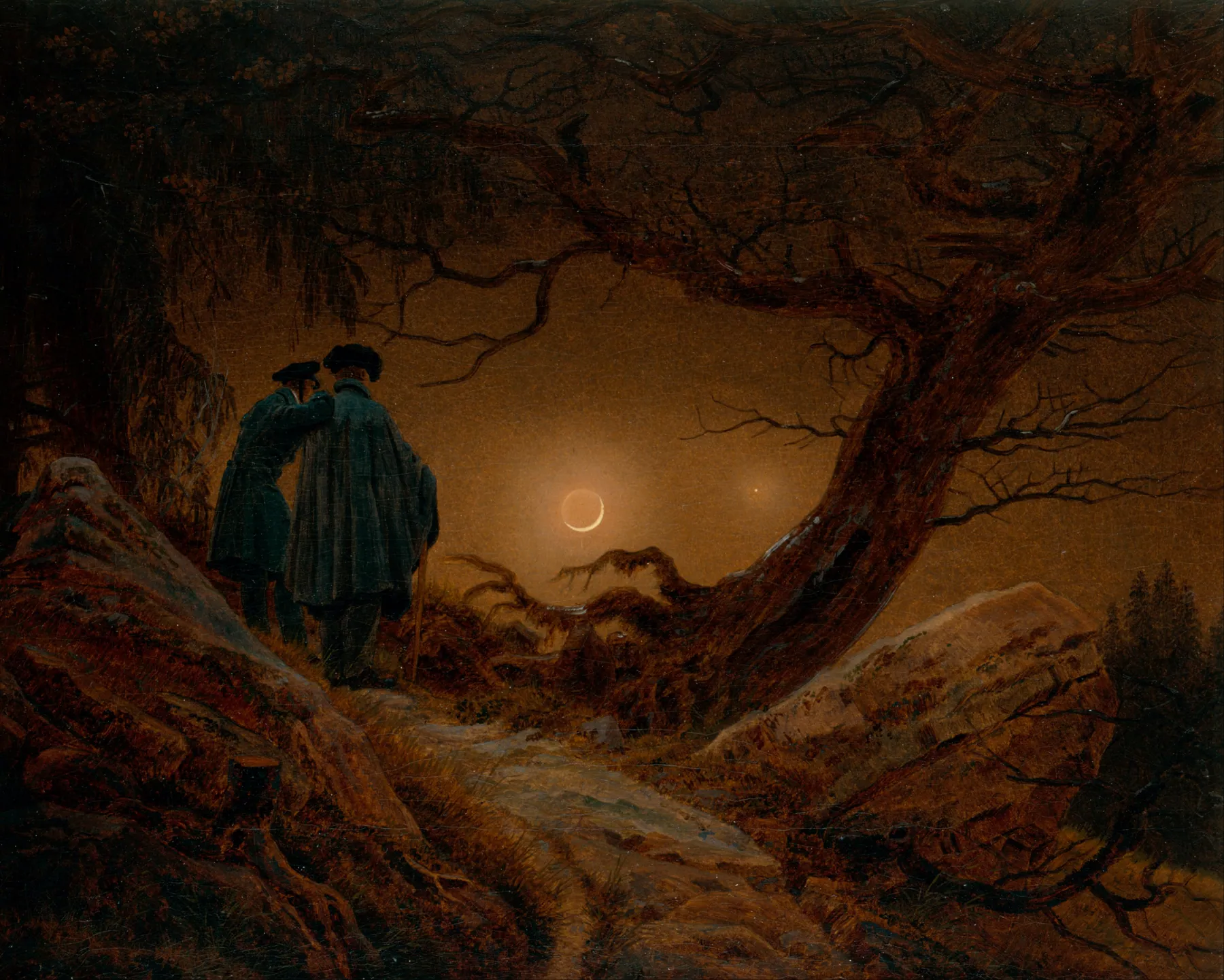 Dos hombres contemplando la luna, de Caspar David Friedrich