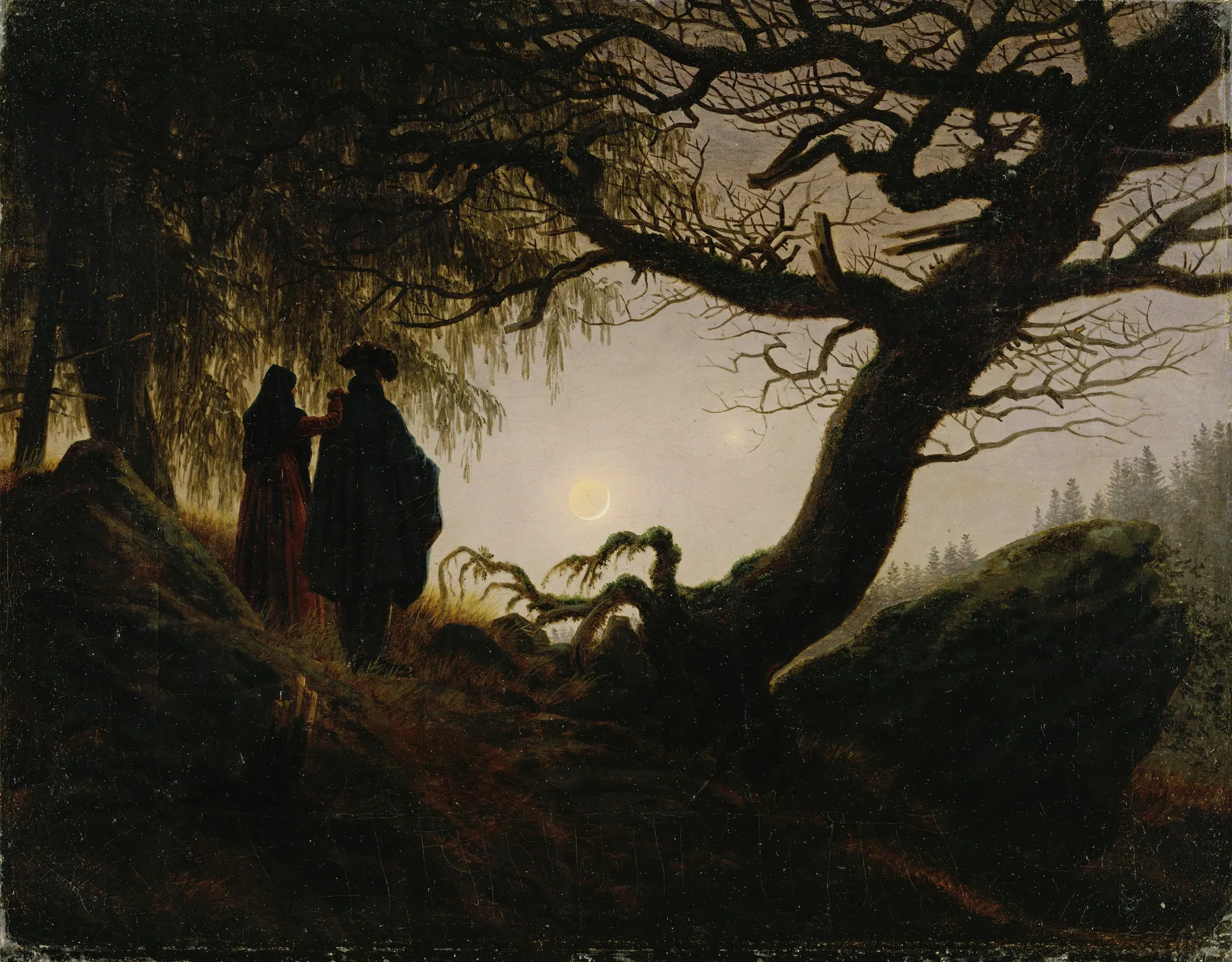 Hombre y mujer contemplando la luna, de Caspar David Friedrich
