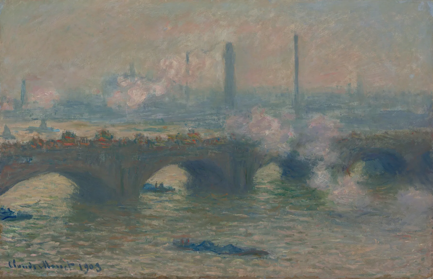 Puente de Waterloo, día gris, de Claude Monet
