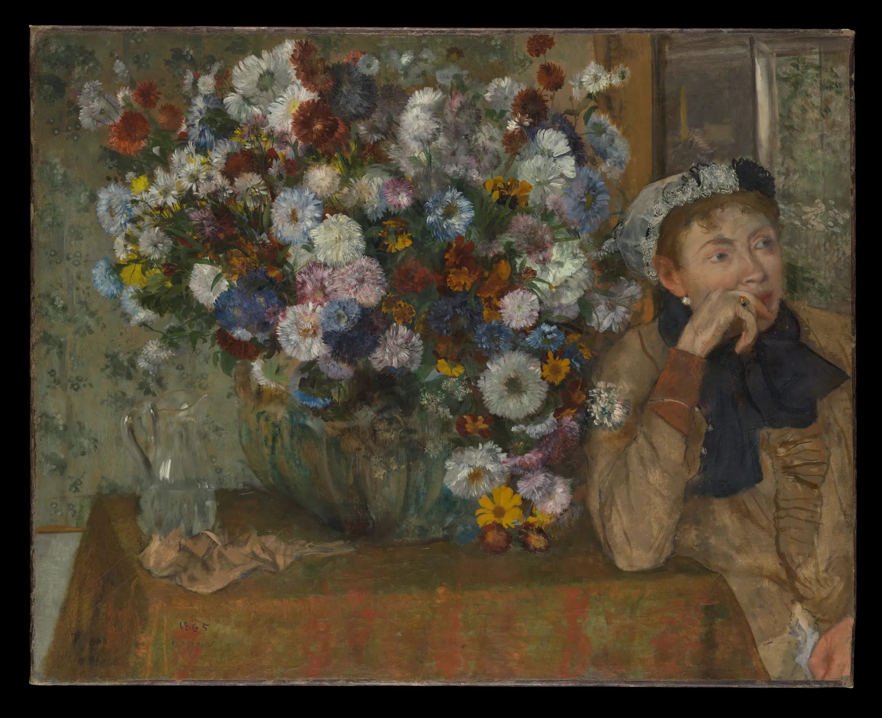 Mujer sentada junto a un jarrón de flores (¿Madame Paul Valpinçon), de Edgar Degas