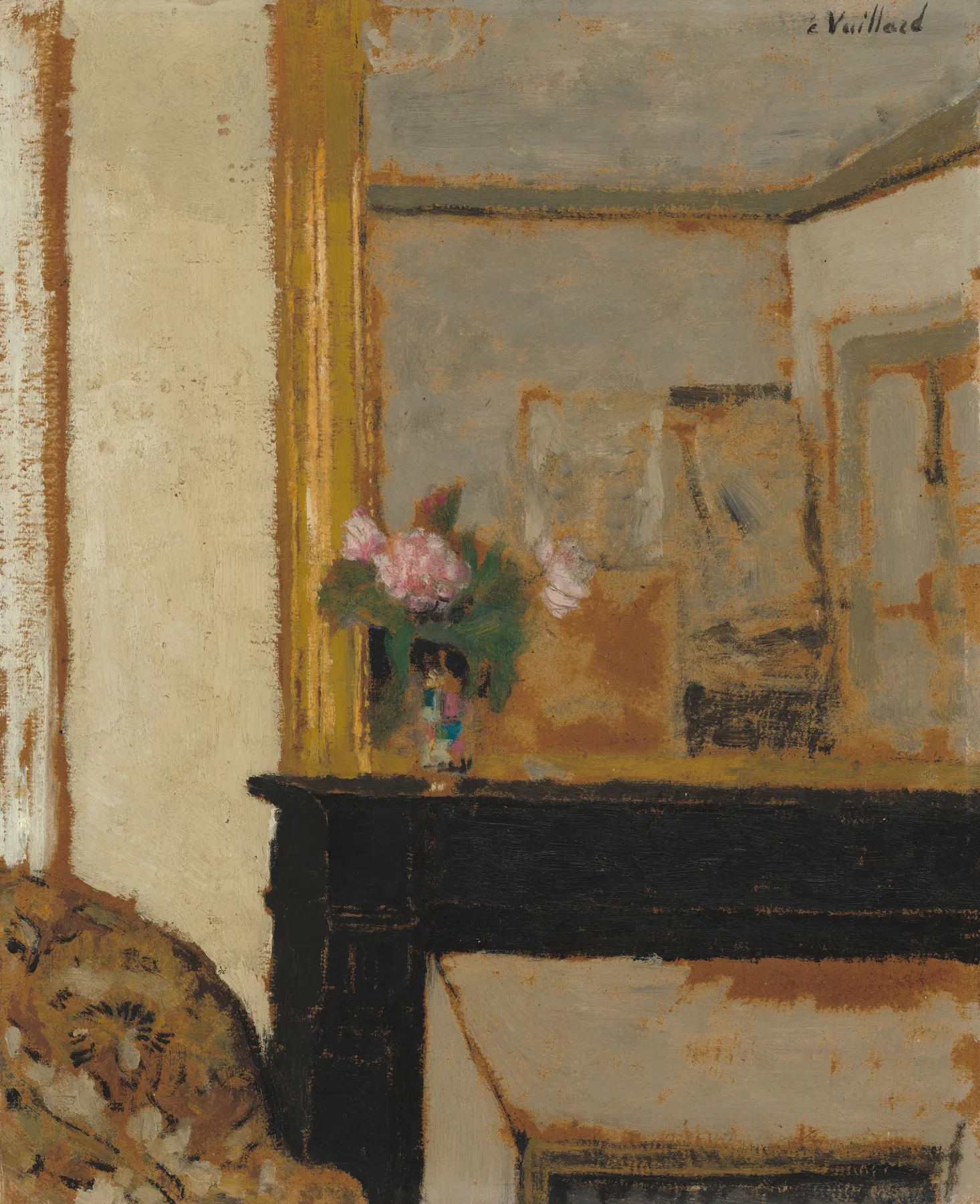 Jarrón de flores sobre una repisa de chimenea, de Édouard Vuillard