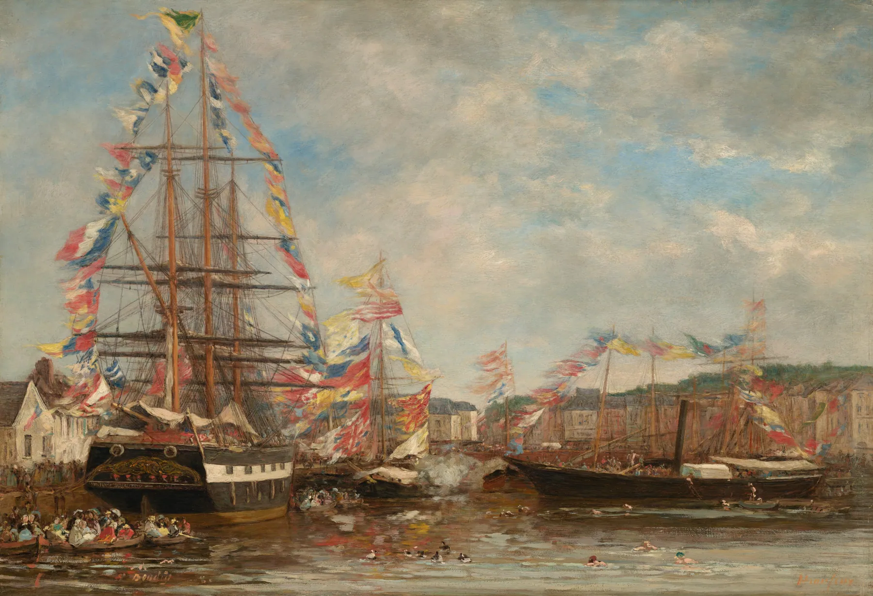 Fiesta en el puerto de Honfleur, de Eugène Boudin