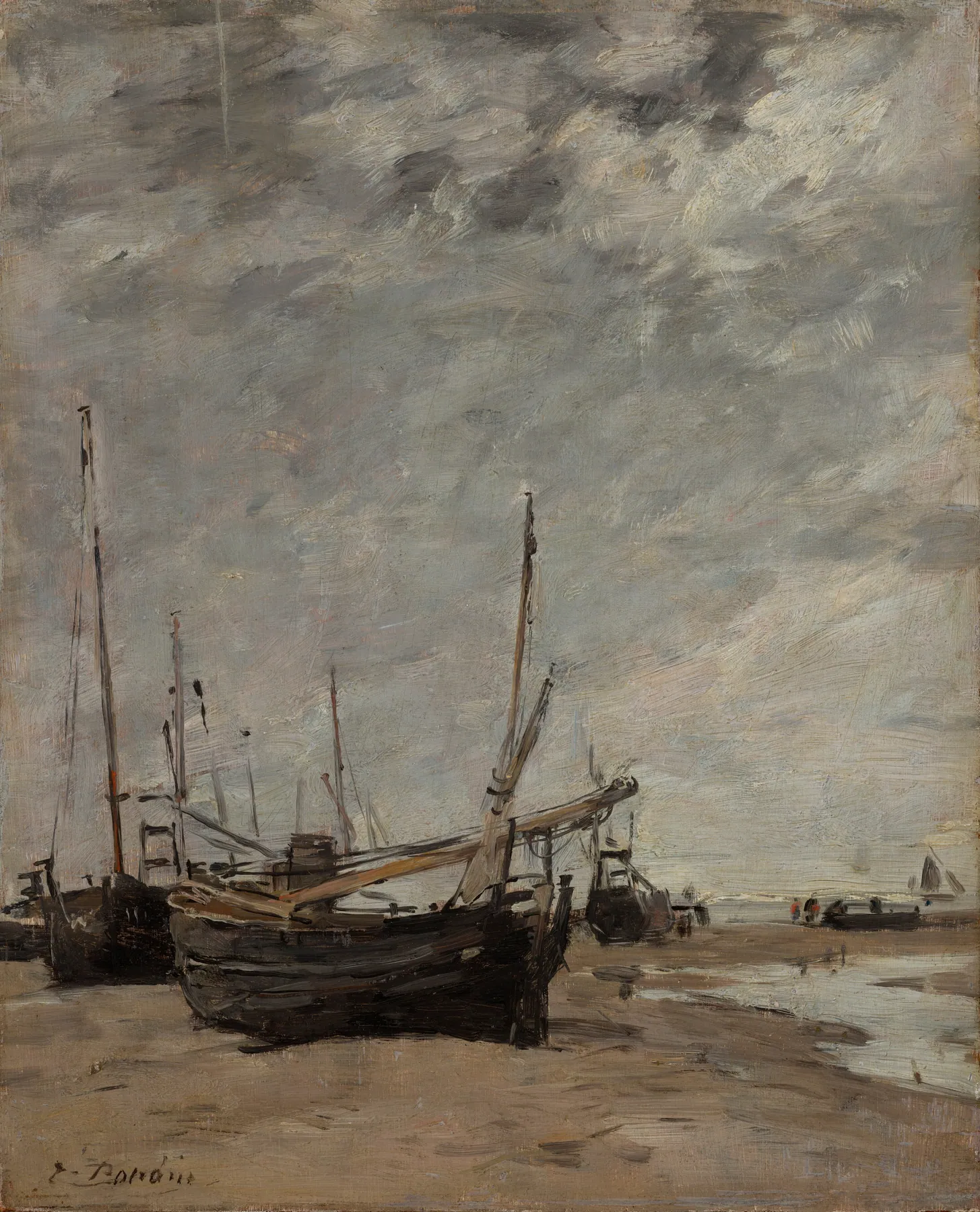 Marea baja, veleros varados, de Eugène Boudin