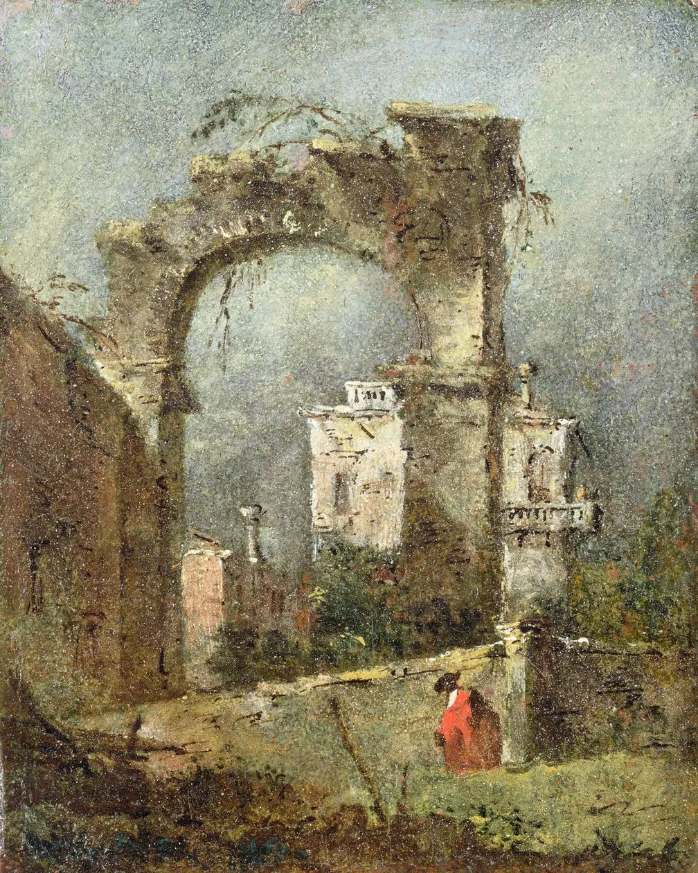 Capricho con ruinas y arco clásico, de Francesco Guardi