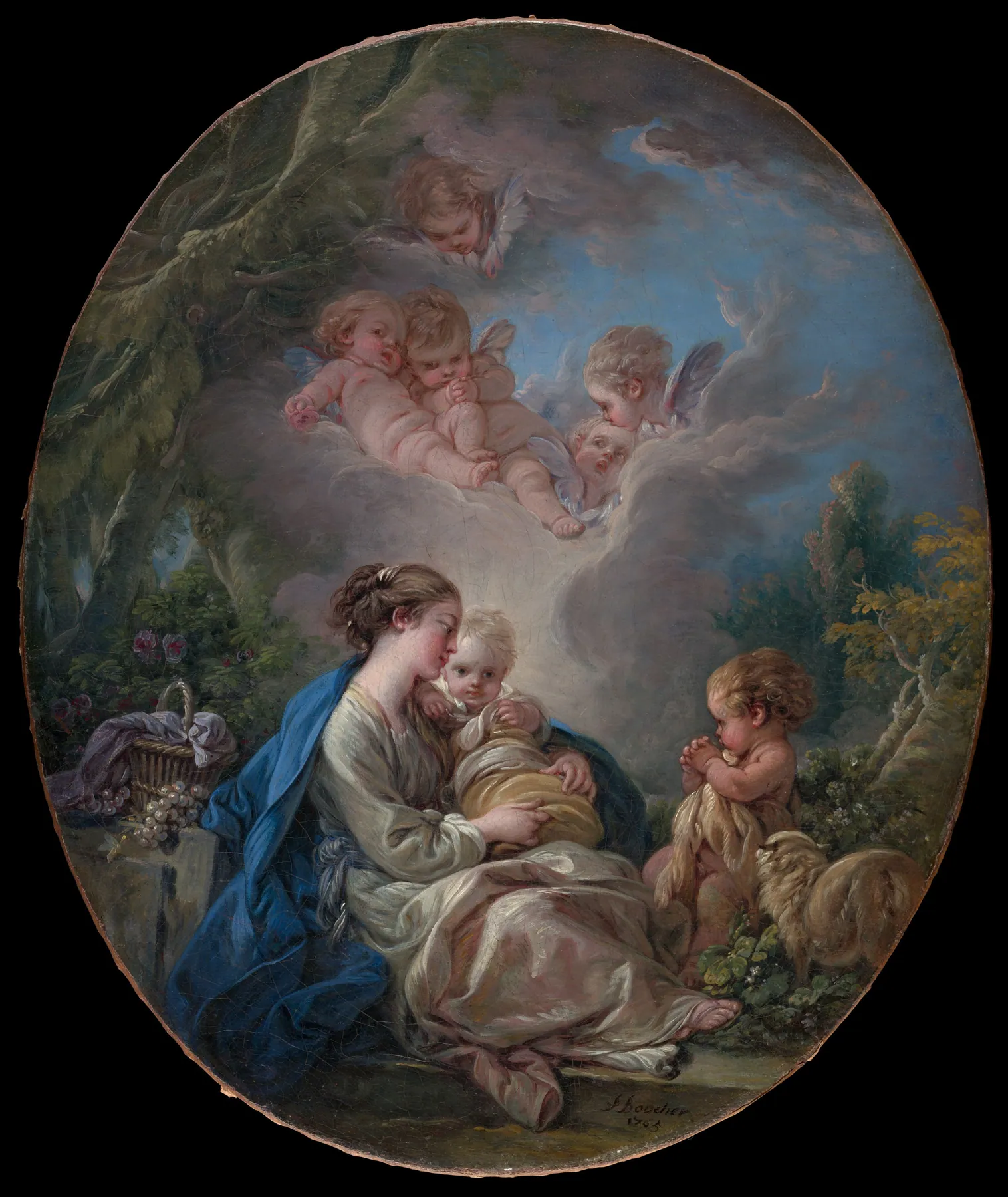 Virgen con el Niño, san Juan Bautista niño y ángeles, de François Boucher