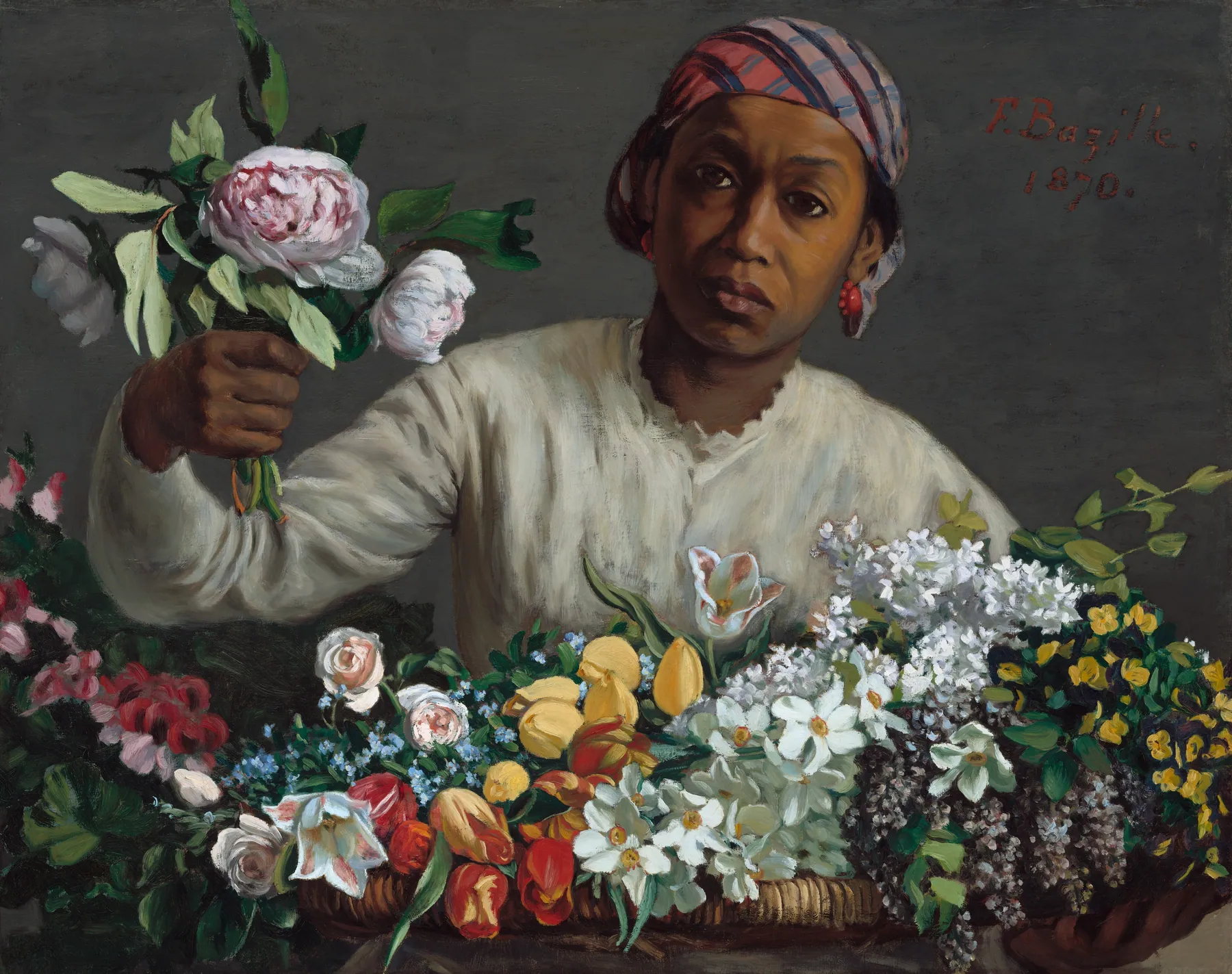 Joven con peonías, de Frédéric Bazille