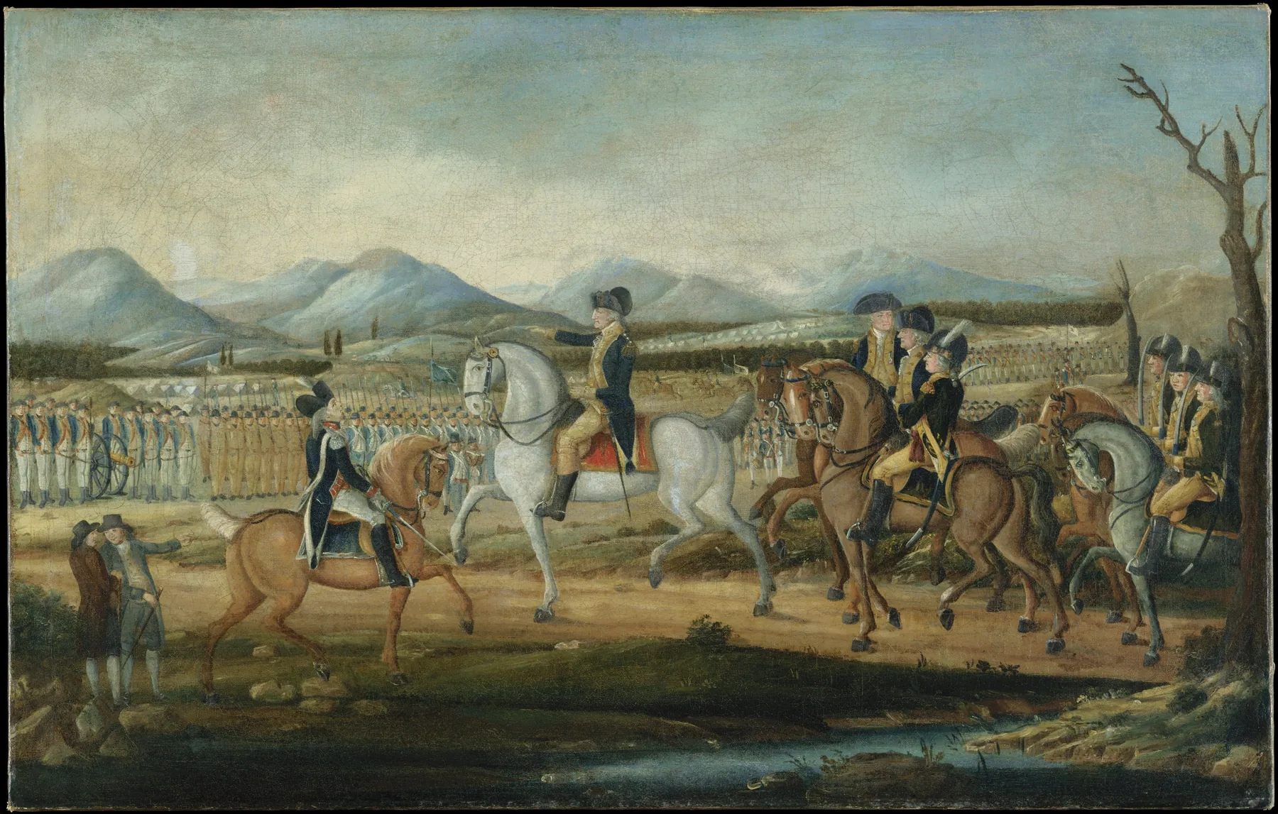 Washington pasando revista al ejército del Oeste en Fort Cumberland, Maryland, de Frederick Kemmelmeyer