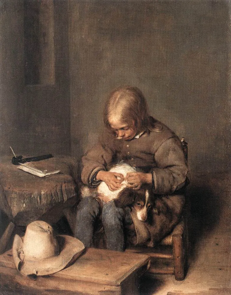 Muchacho espulgando a su perro, de Gerard ter Borch
