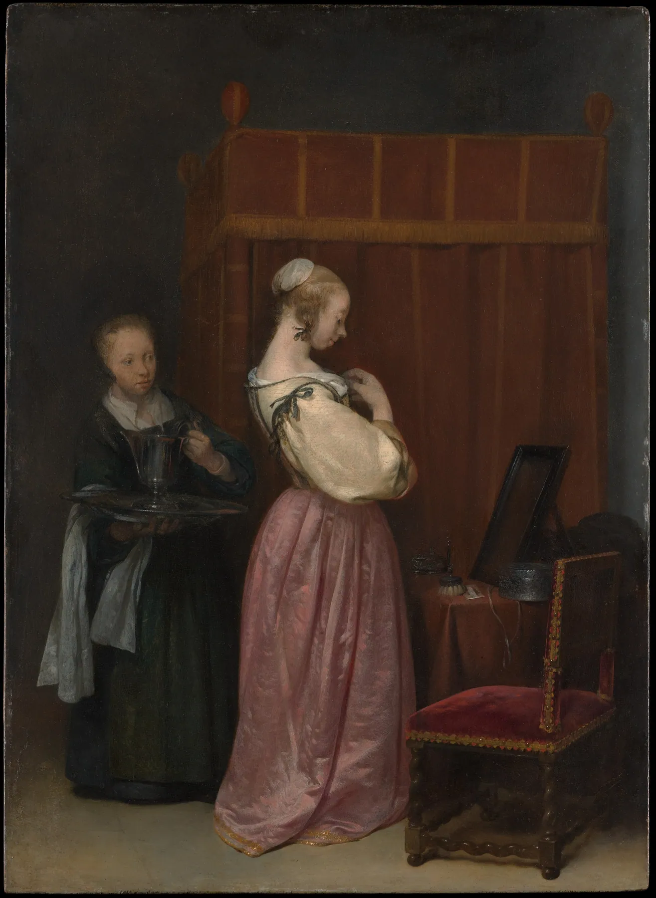 Una joven en su tocador con una criada, de Gerard ter Borch