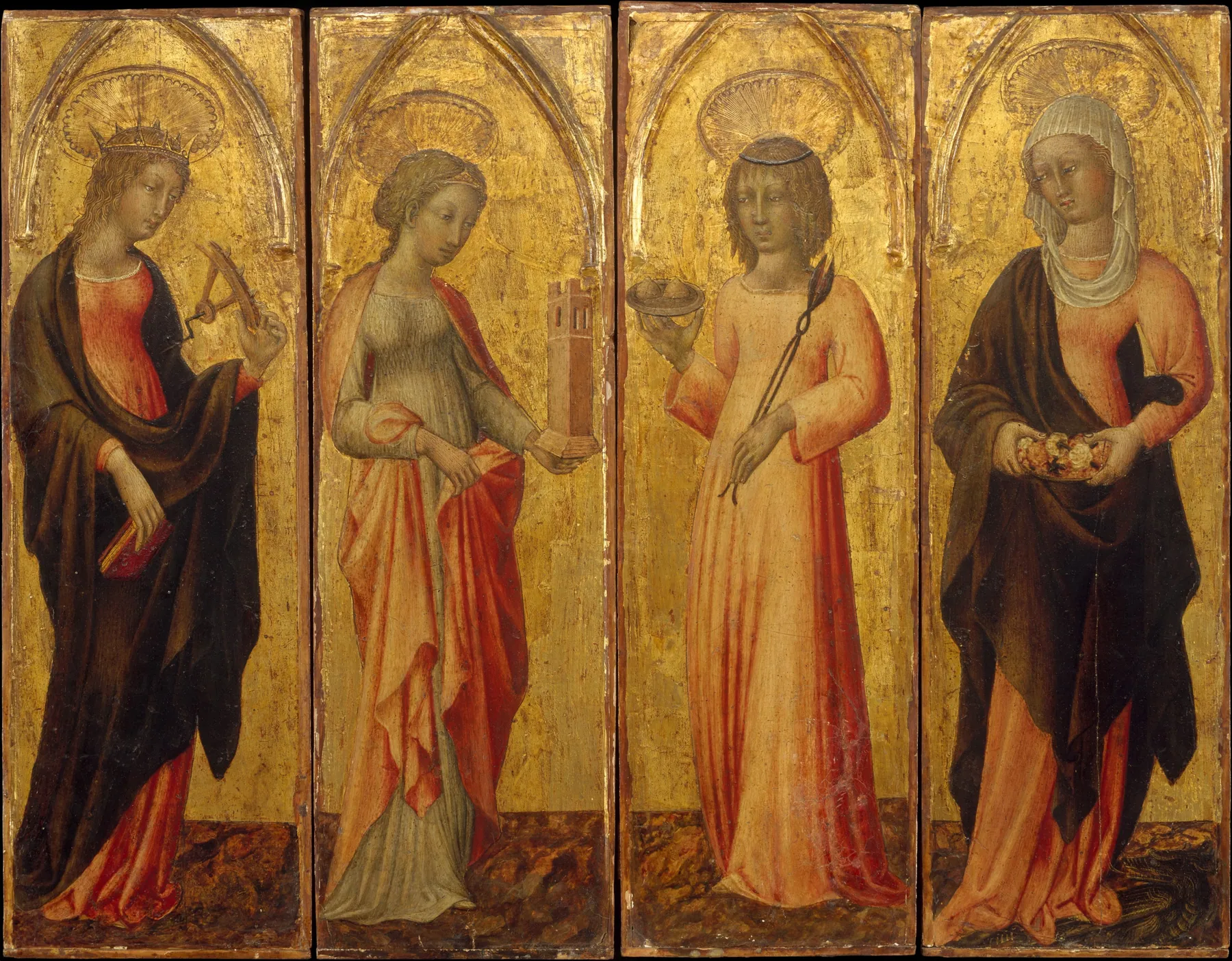 Santa Catalina de Alejandría, Santa Bárbara, Santa Águeda y Santa Margarita, de Giovanni di Paolo