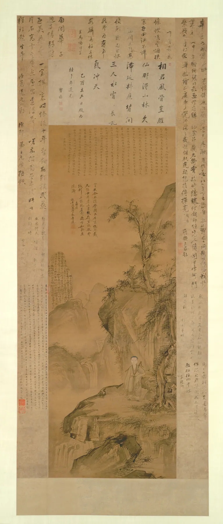 Picos superpuestos y cascada, retrato de Hua Yan de joven, de Hua Yan