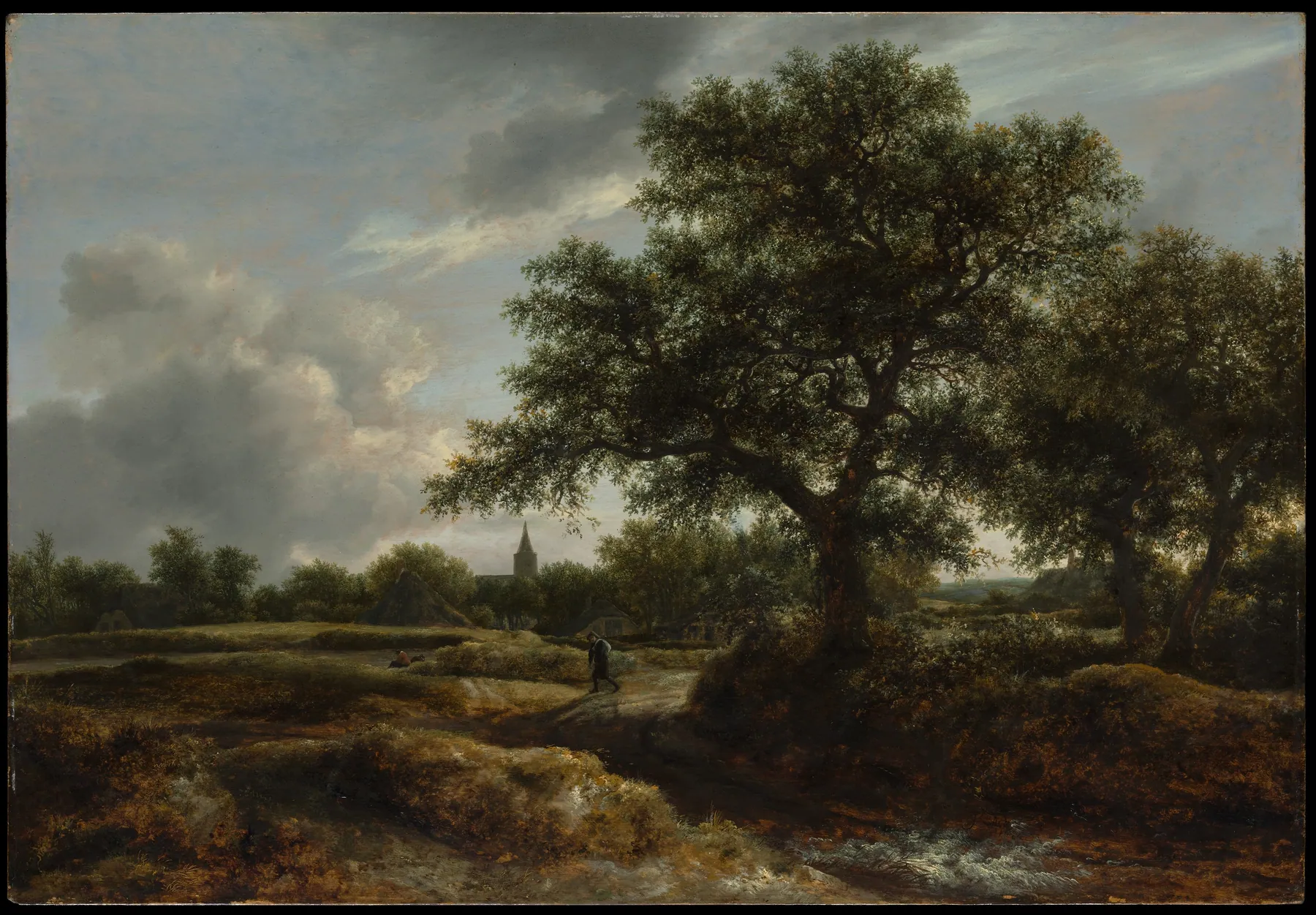 Paisaje con una aldea a lo lejos, de Jacob van Ruisdael