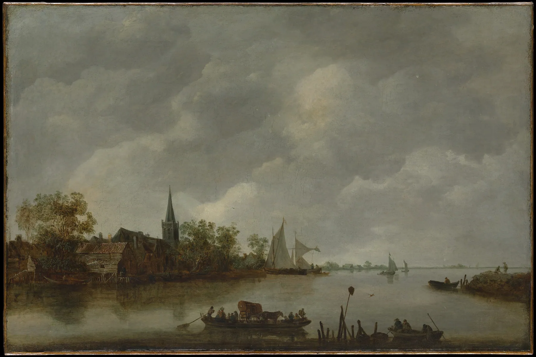 Vista de un río con una iglesia de aldea, de Jan van Goyen