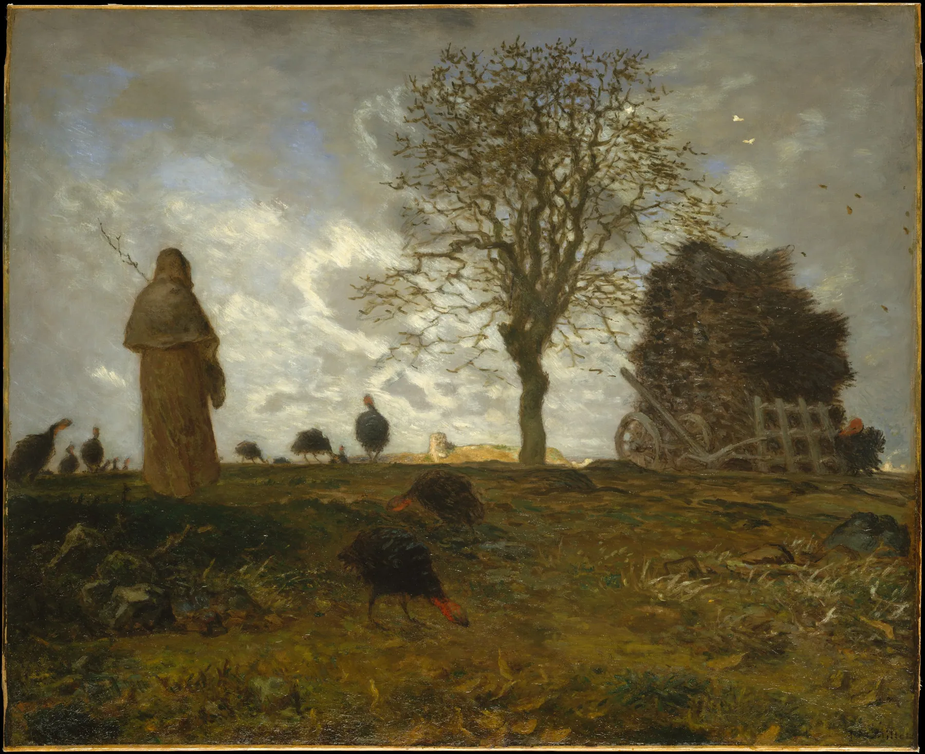 Paisaje de otoño con una bandada de pavos, de Jean-François Millet