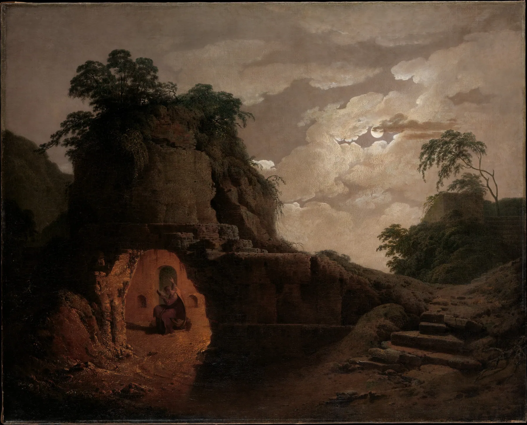 La tumba de Virgilio a la luz de la luna, con Silio Itálico declamando, de Joseph Wright