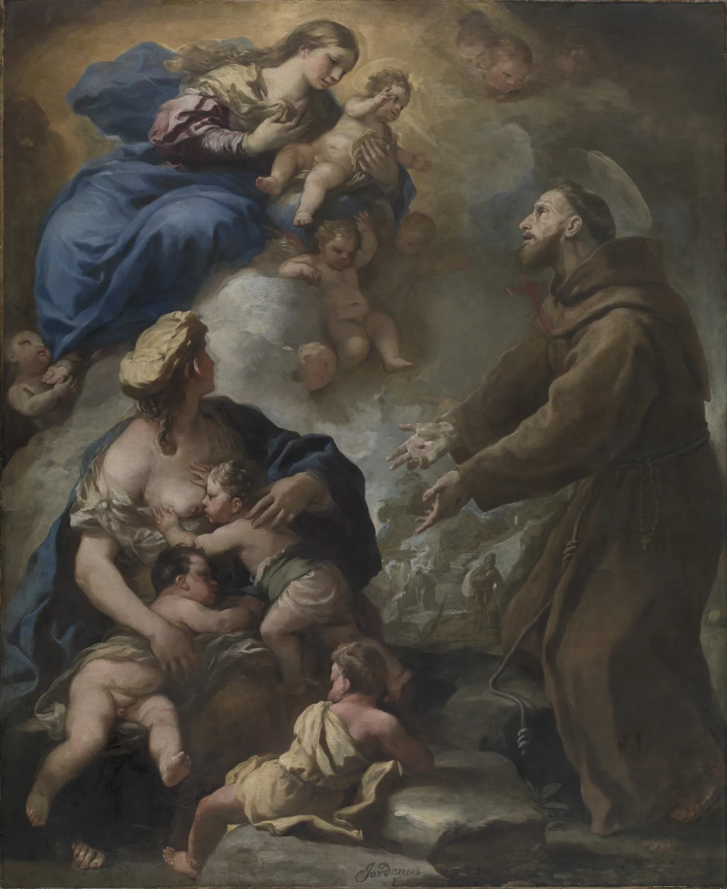 La Virgen y el Niño aparecen a San Francisco de Asís, de Luca Giordano