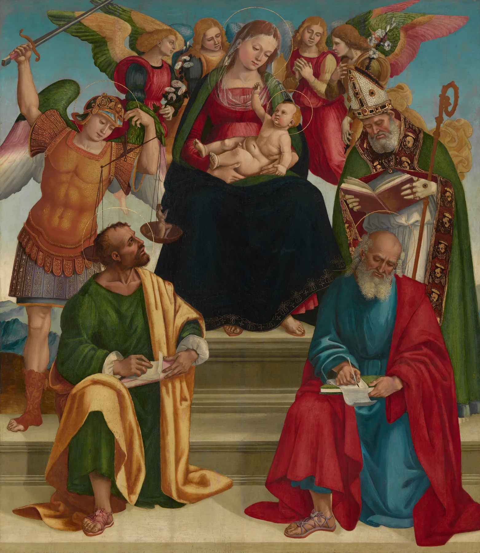 Virgen con el Niño y santos y ángeles, de Luca Signorelli