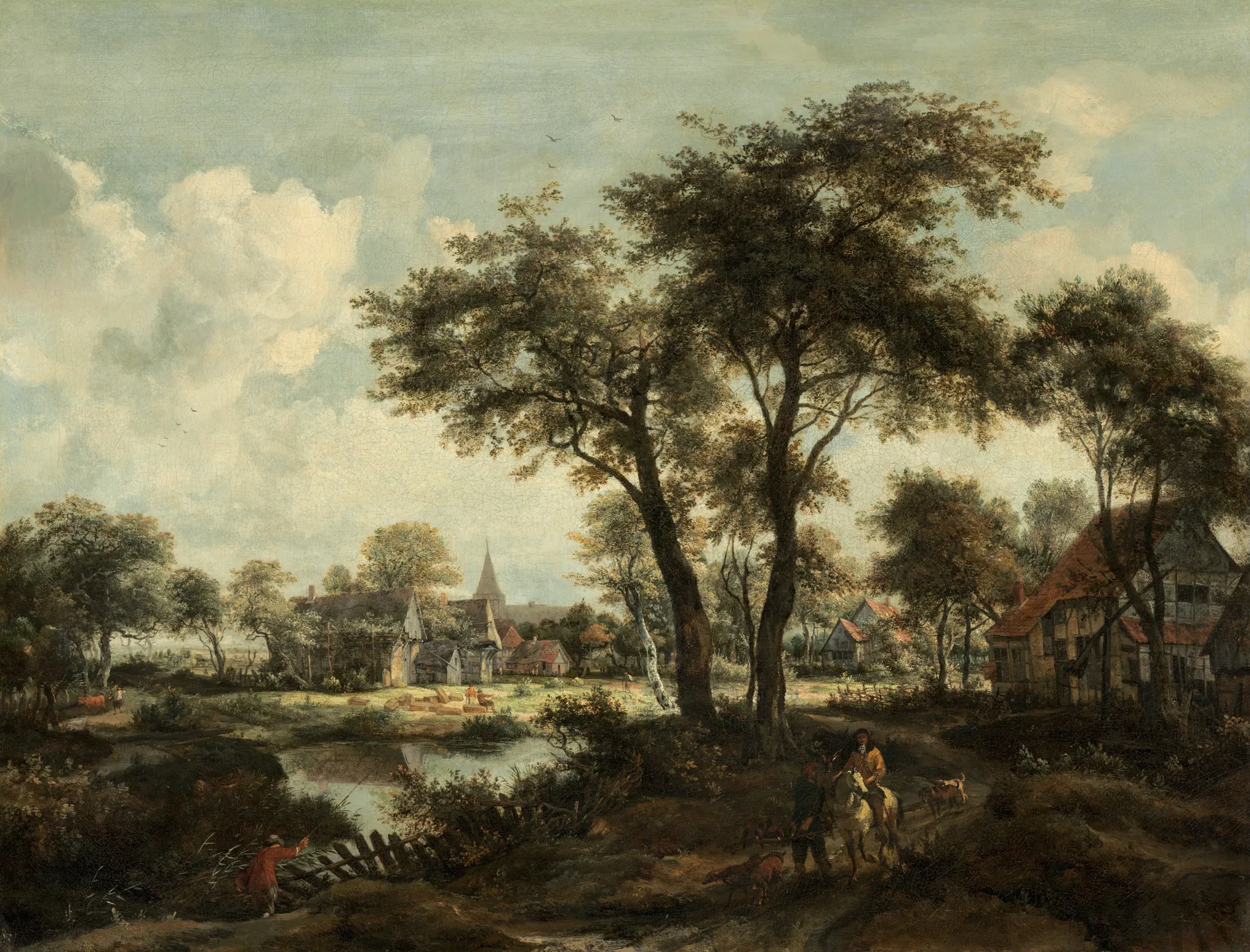 Aldea junto a un estanque, de Meindert Hobbema