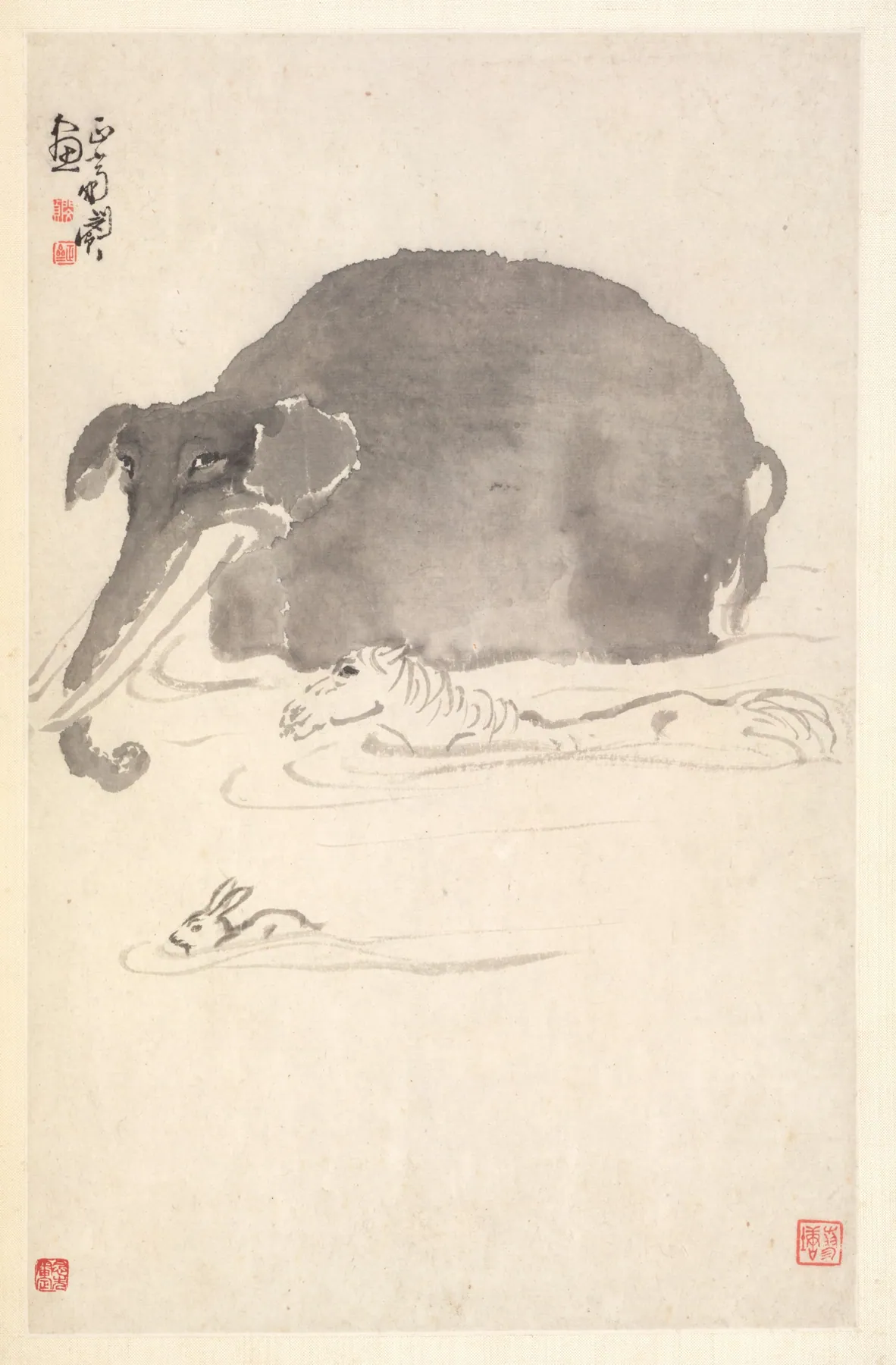 Elefante, caballo y liebre, de Min Zhen