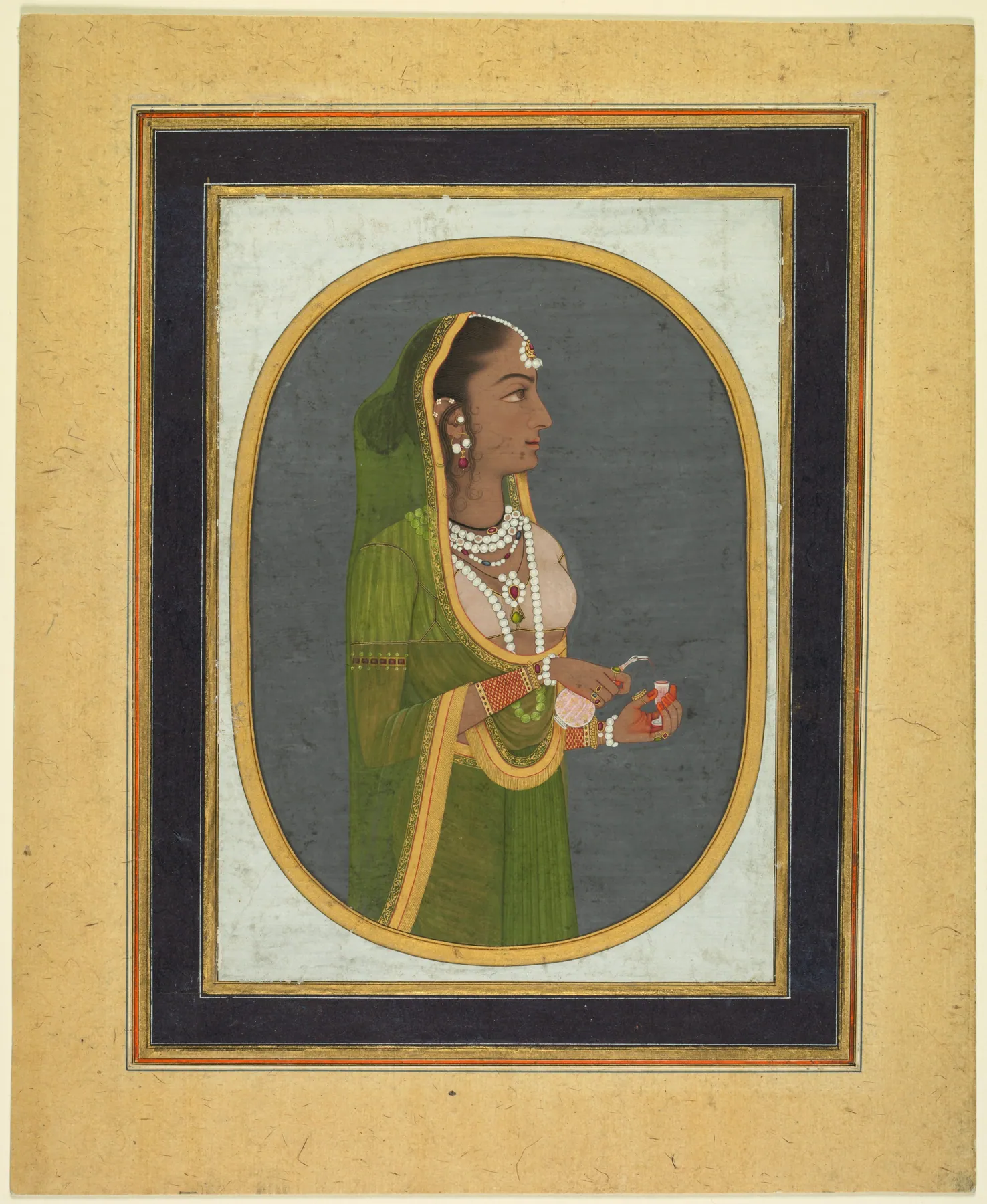 Dama de la corte sirviendo vino (recto), de Muhammad Rizavi Hindi