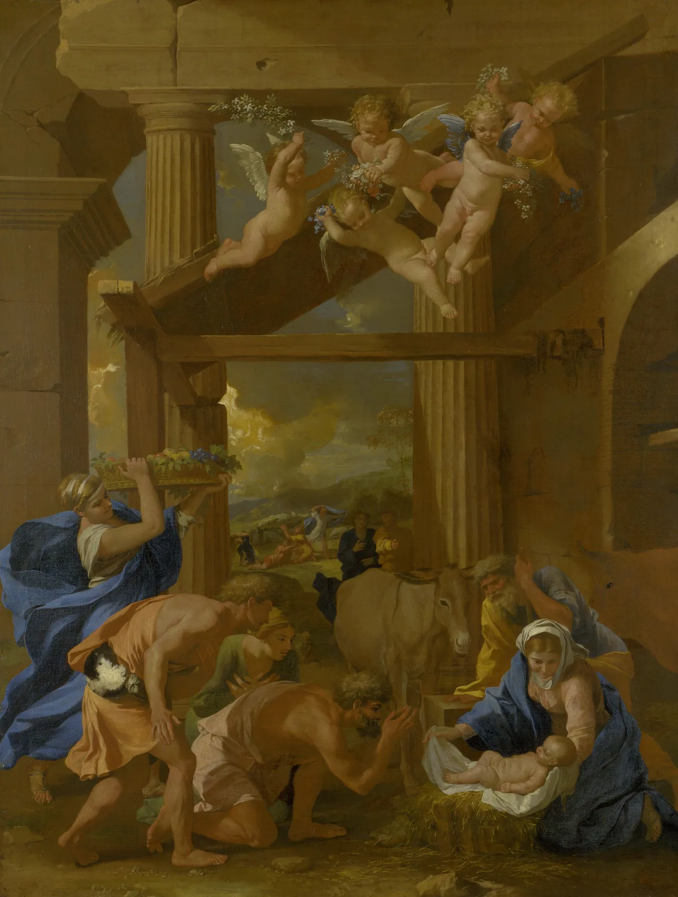 La adoración de los pastores, de Nicolas Poussin