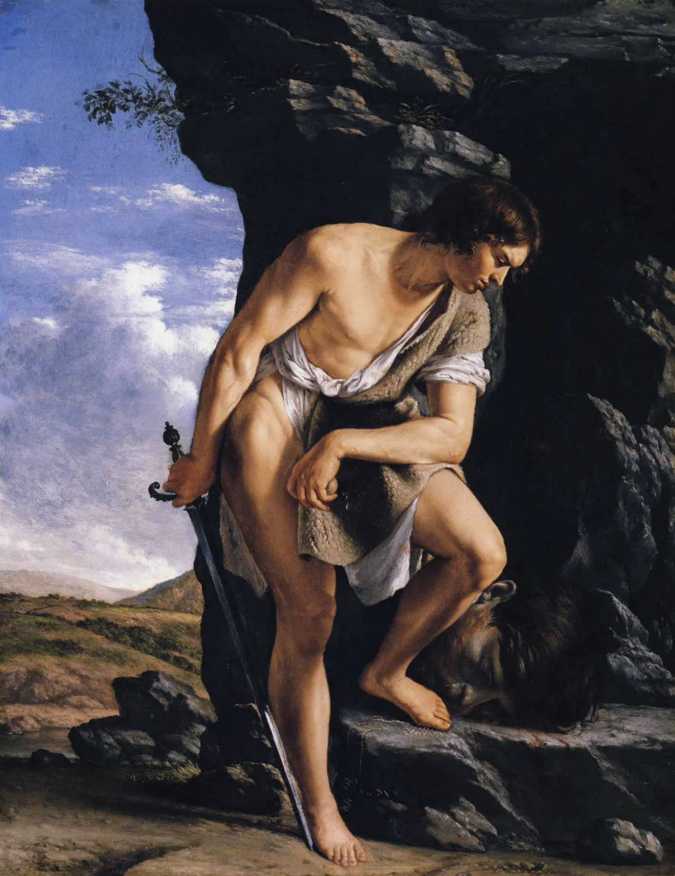 David contemplando la cabeza de Goliat, de Orazio Gentileschi