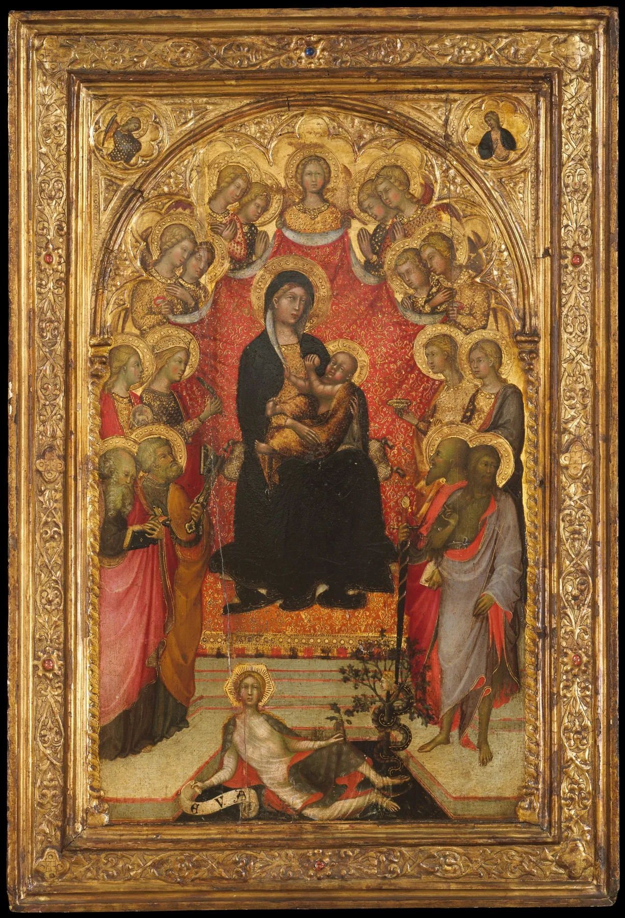 Virgen con el Niño entronizada con san Juan Evangelista, san Pedro, santa Inés, santa Catalina de Alejandría,, de Paolo di Giovanni Fei