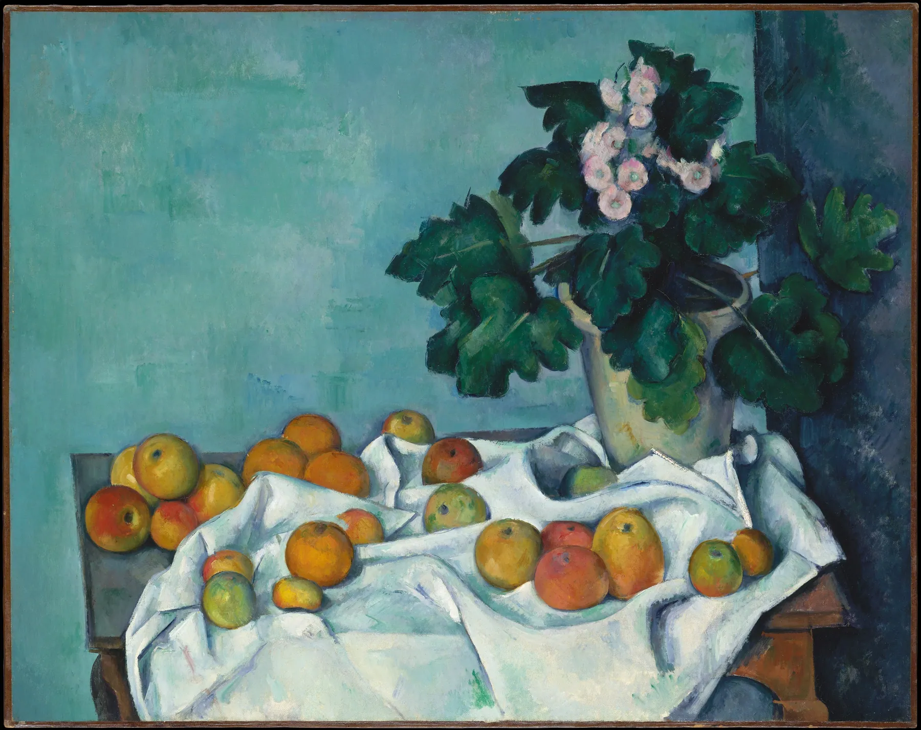 Bodegón con manzanas y un tiesto de prímulas, de Paul Cézanne