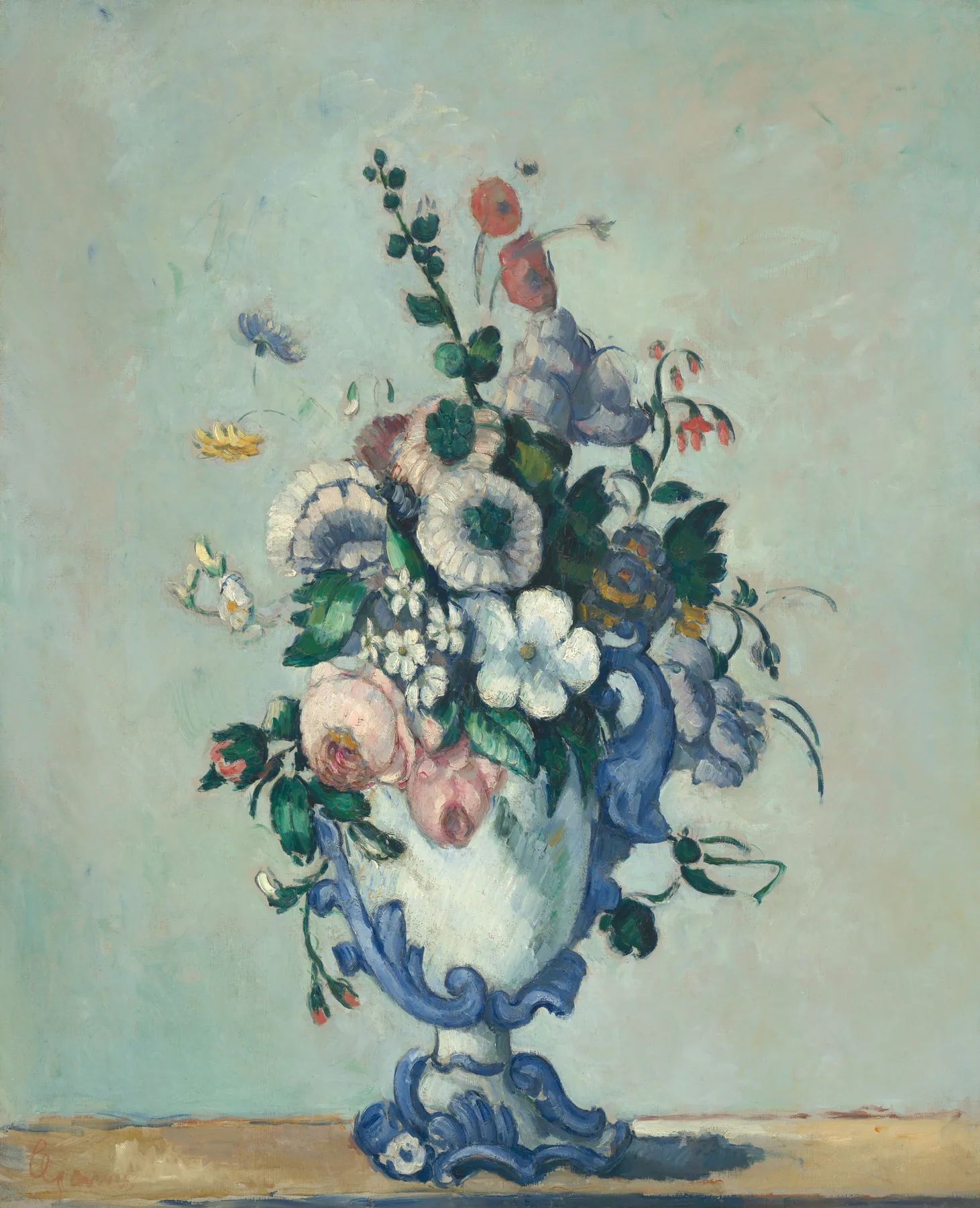 Flores en un jarrón rococó, de Paul Cézanne