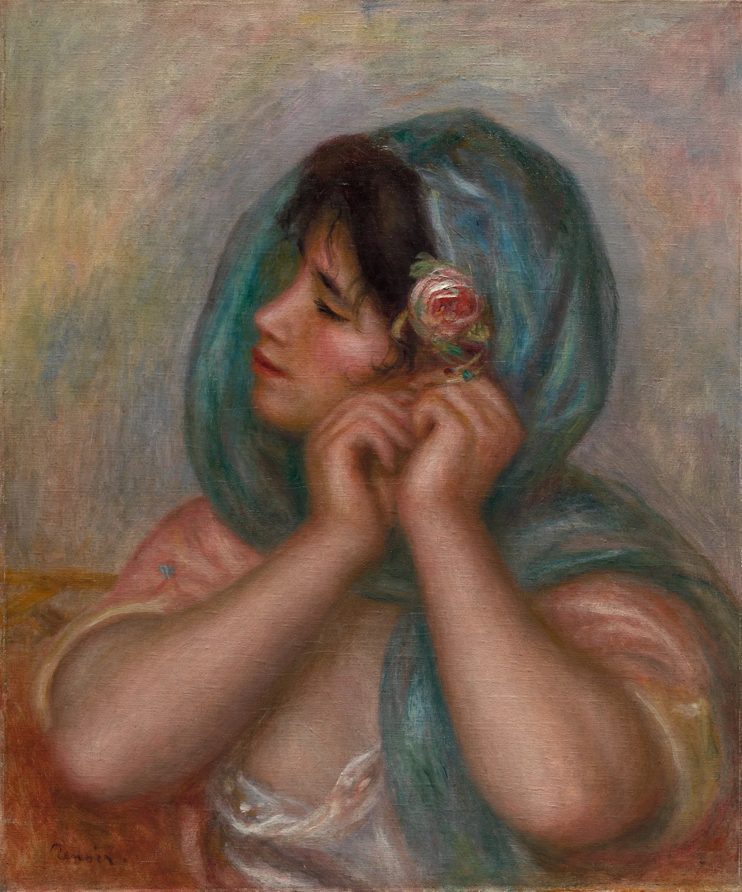 Joven arreglándose el pendiente, de Pierre-Auguste Renoir