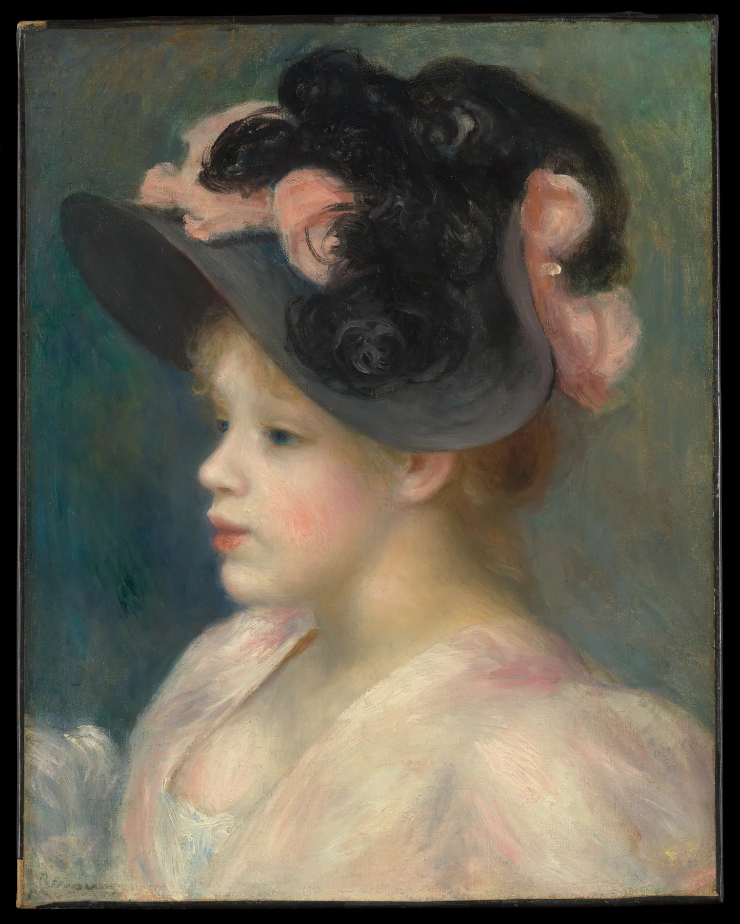 Joven con sombrero rosa y negro, de Pierre-Auguste Renoir