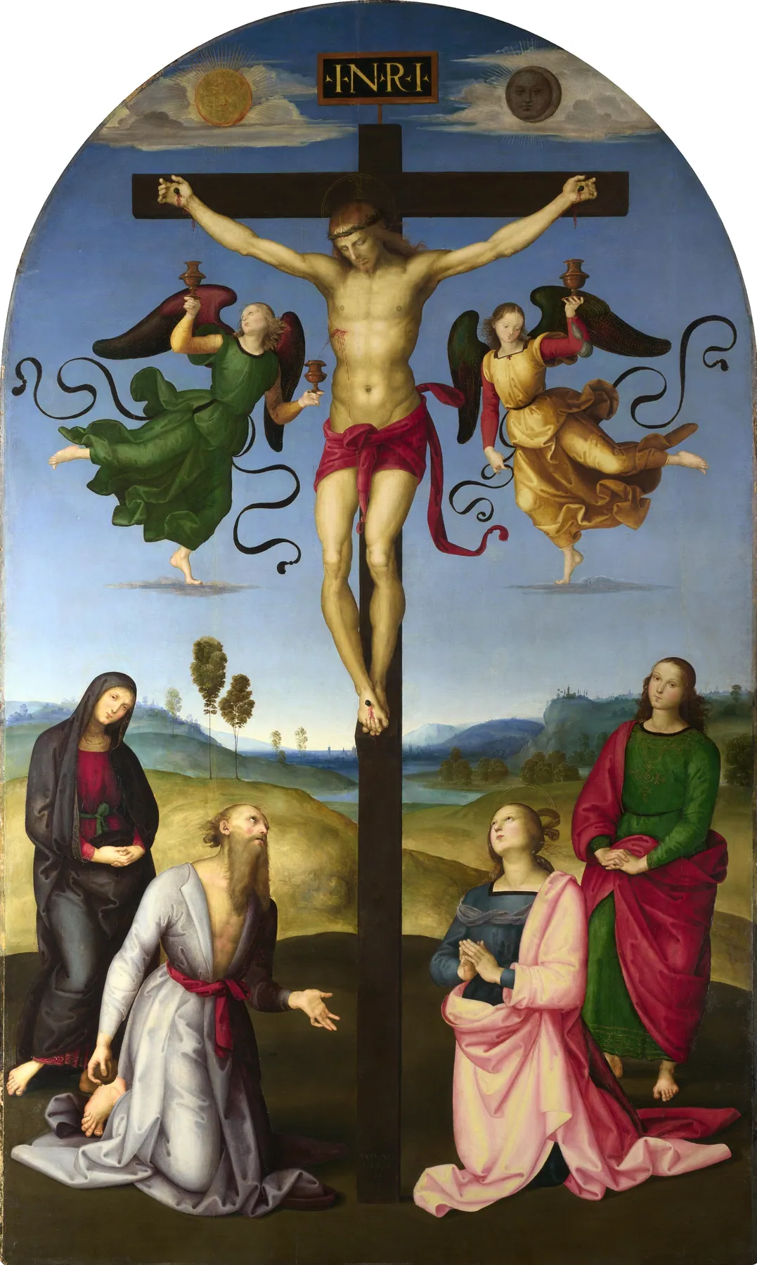 Cristo en la cruz con la Virgen y santos, de Rafael Sanzio