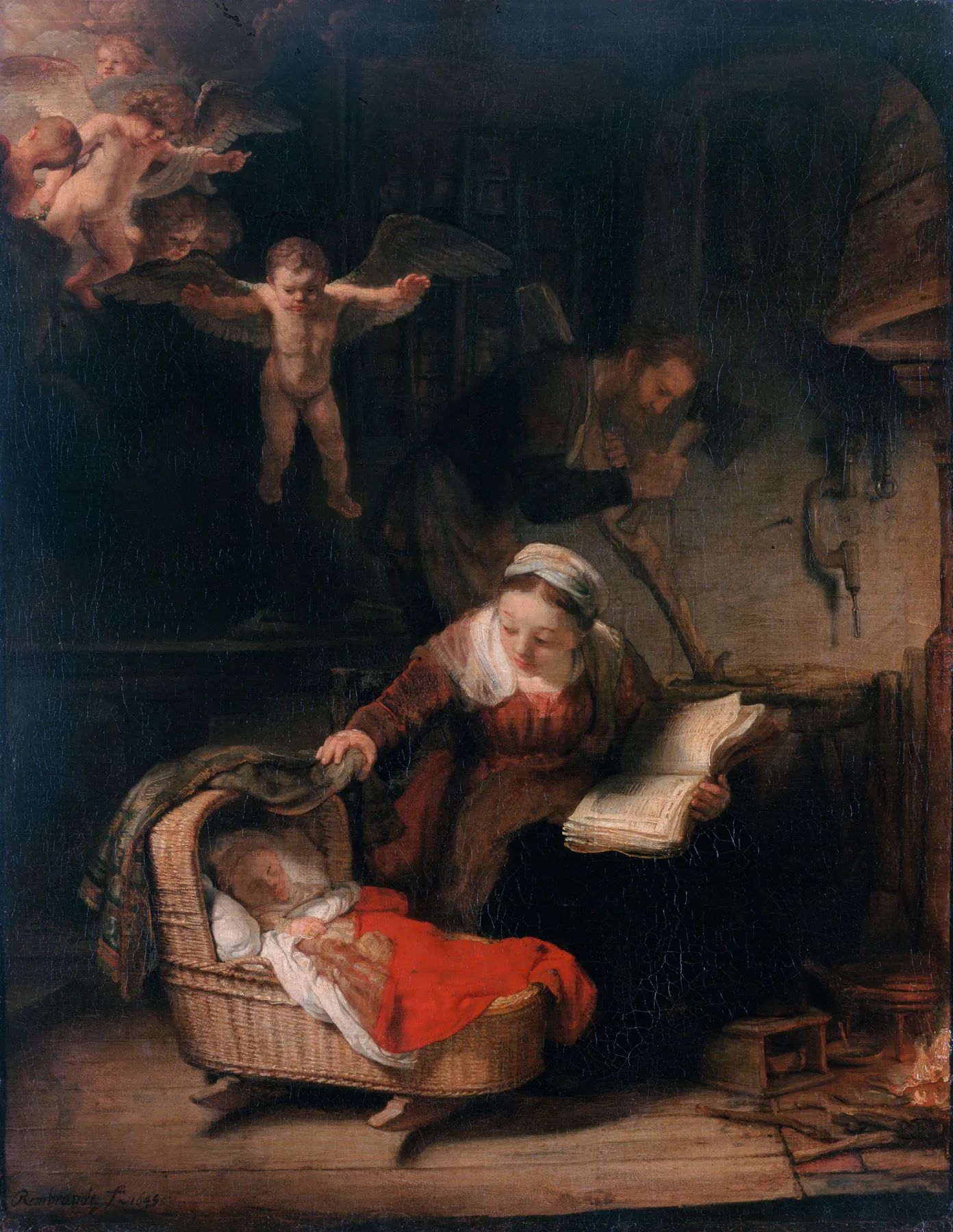 La sagrada familia con ángeles, de Rembrandt van Rijn