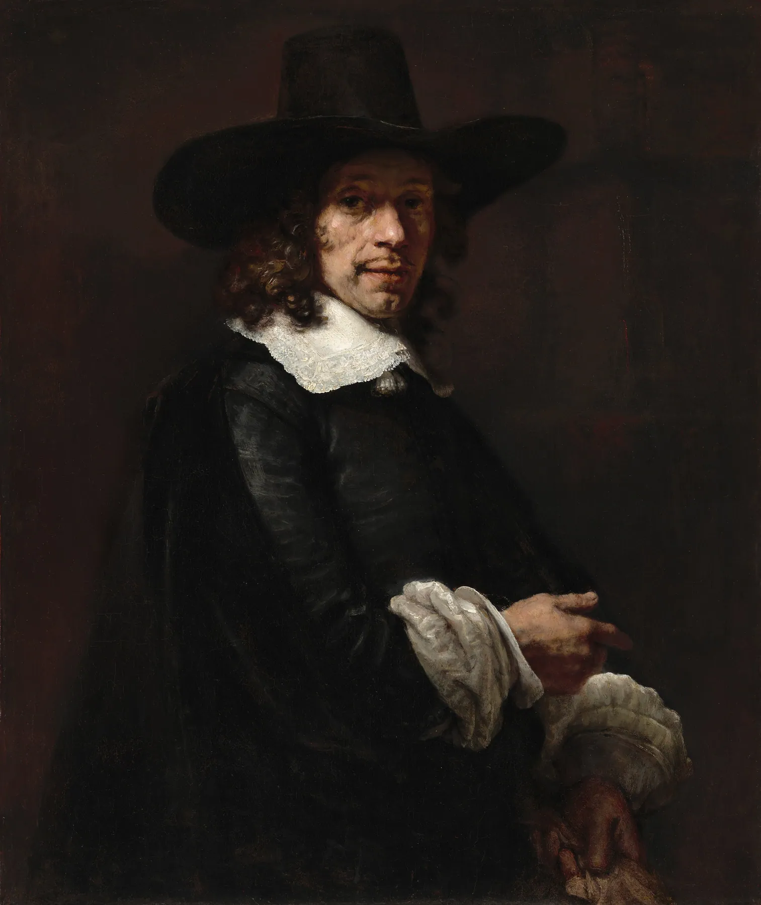 Retrato de un caballero con sombrero alto y guantes, de Rembrandt van Rijn
