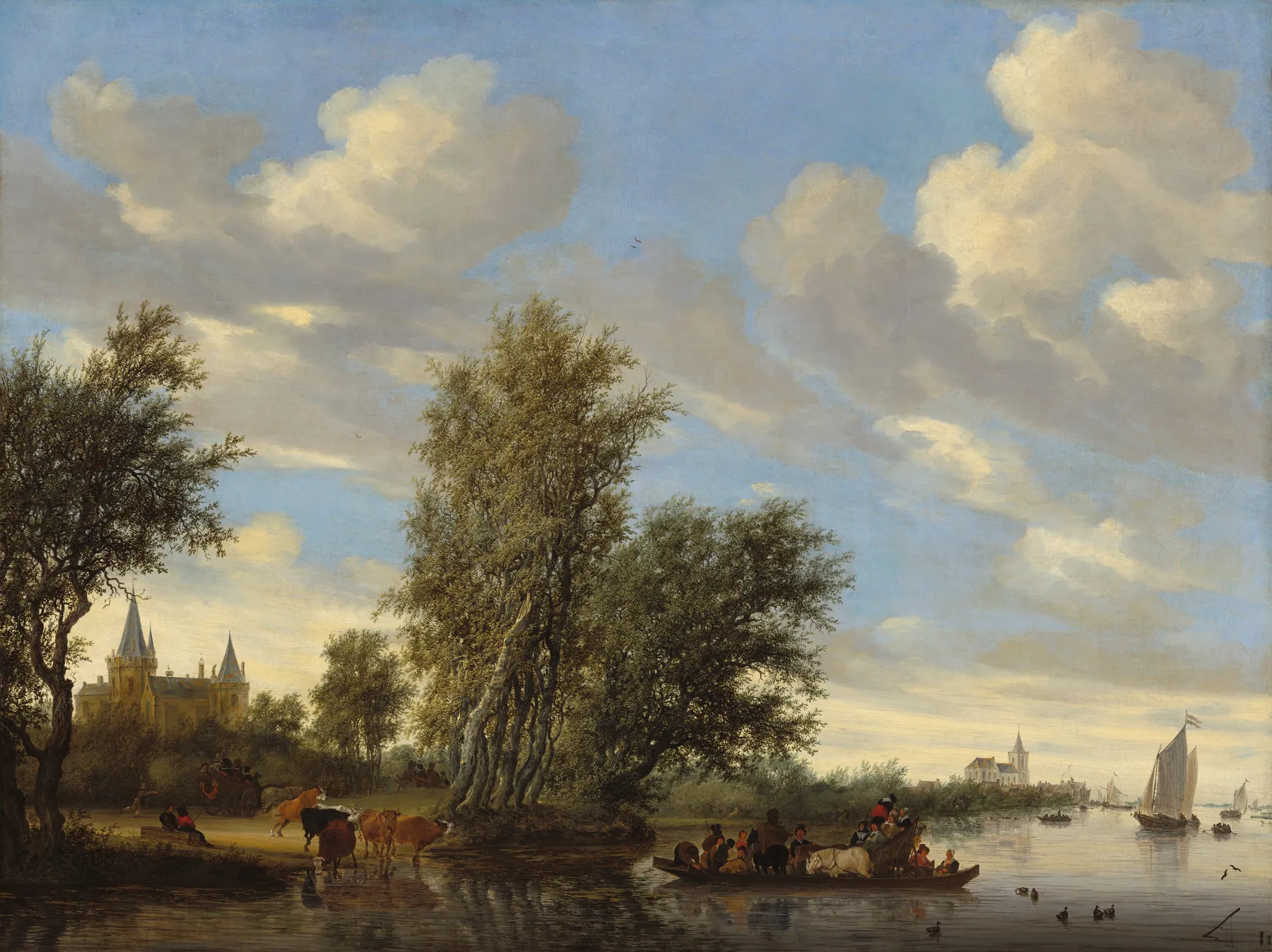 Paisaje fluvial con transbordador, de Salomon van Ruysdael