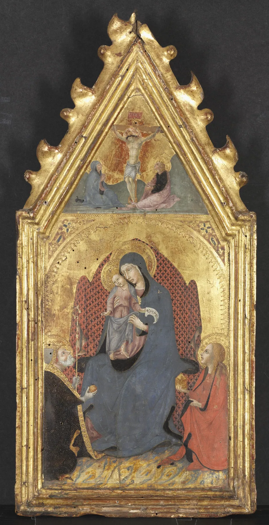 Virgen con el Niño adorada por santa María Magdalena y san Nicolás de Bari; Cristo crucificado con la Virgen y, de Sano di Pietro