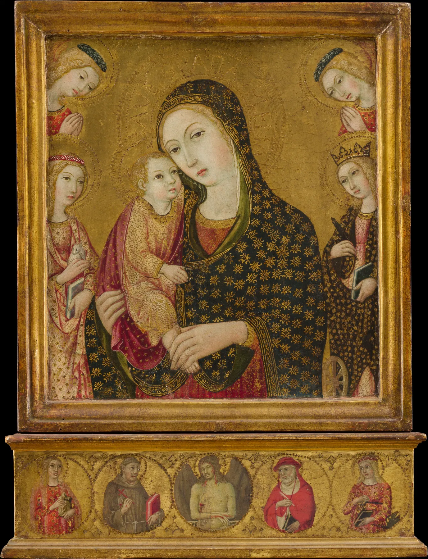 Virgen con el Niño, el Cristo muerto, las santas Inés y Catalina de Alejandría, y dos ángeles, de Sano di Pietro