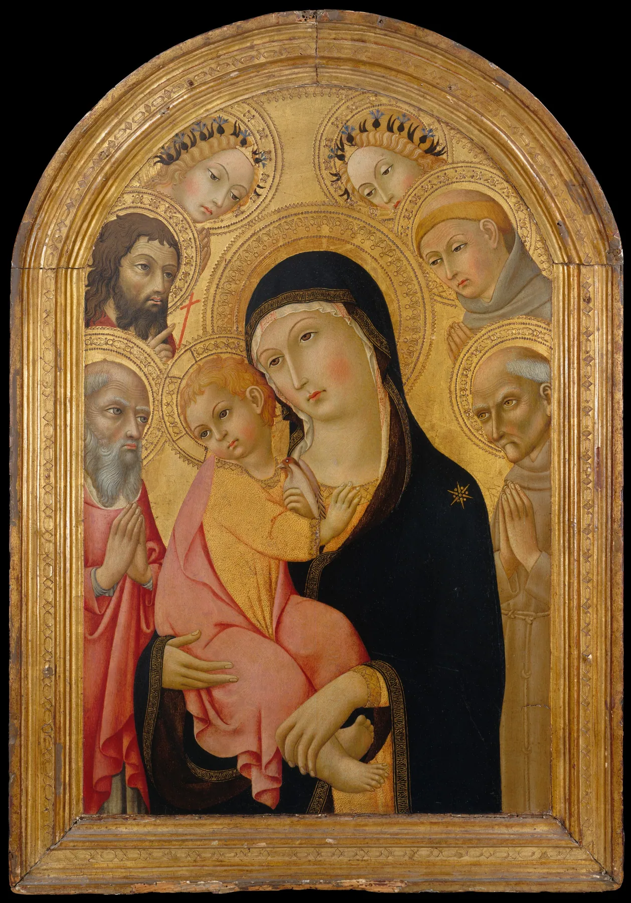 Virgen con el Niño y los santos Jerónimo, Bernardino, Juan Bautista y Antonio de Padua, y dos ángeles, de Sano di Pietro