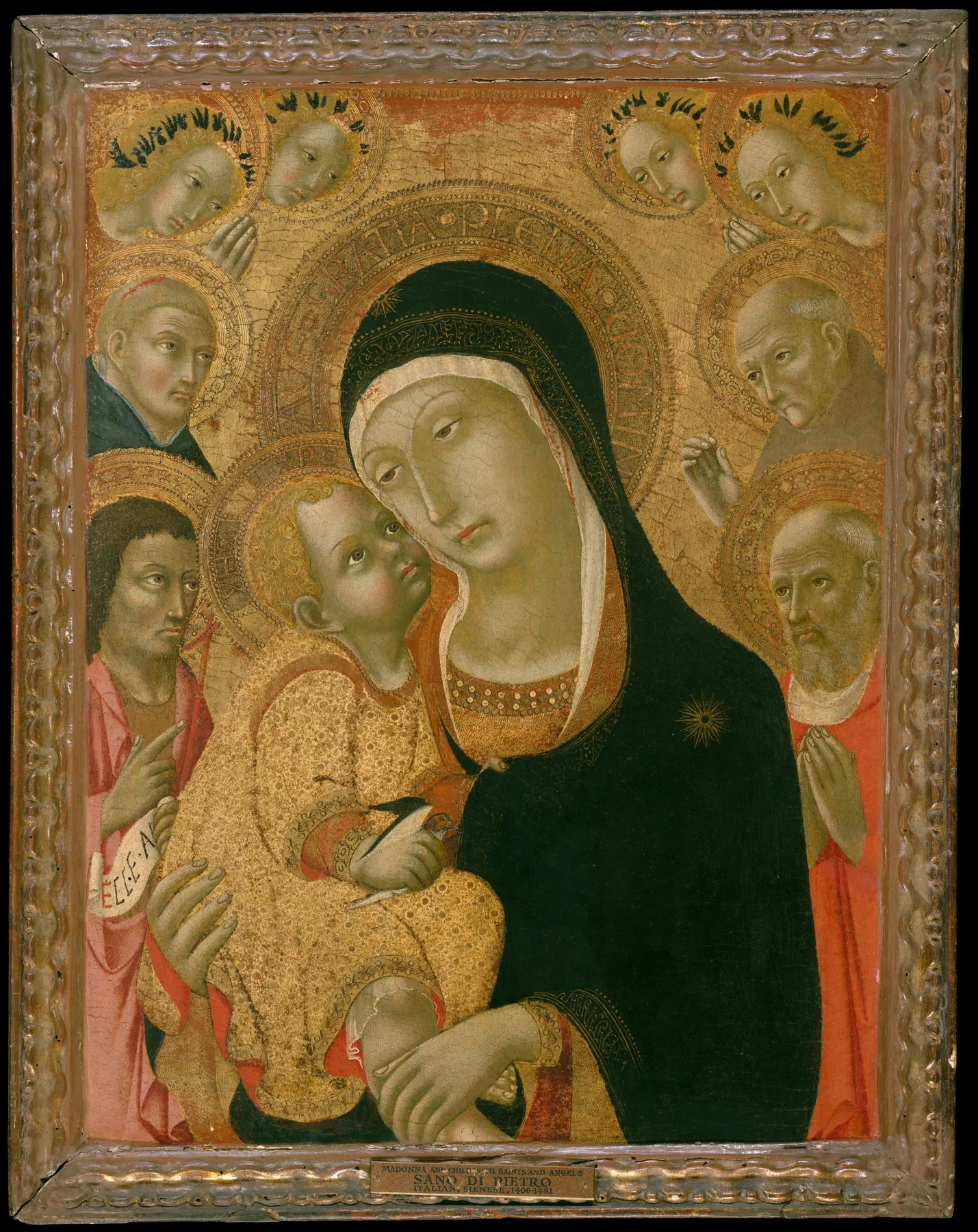 Virgen con el Niño y los santos Juan Bautista, Jerónimo, Pedro Mártir y Bernardino, y cuatro ángeles, de Sano di Pietro