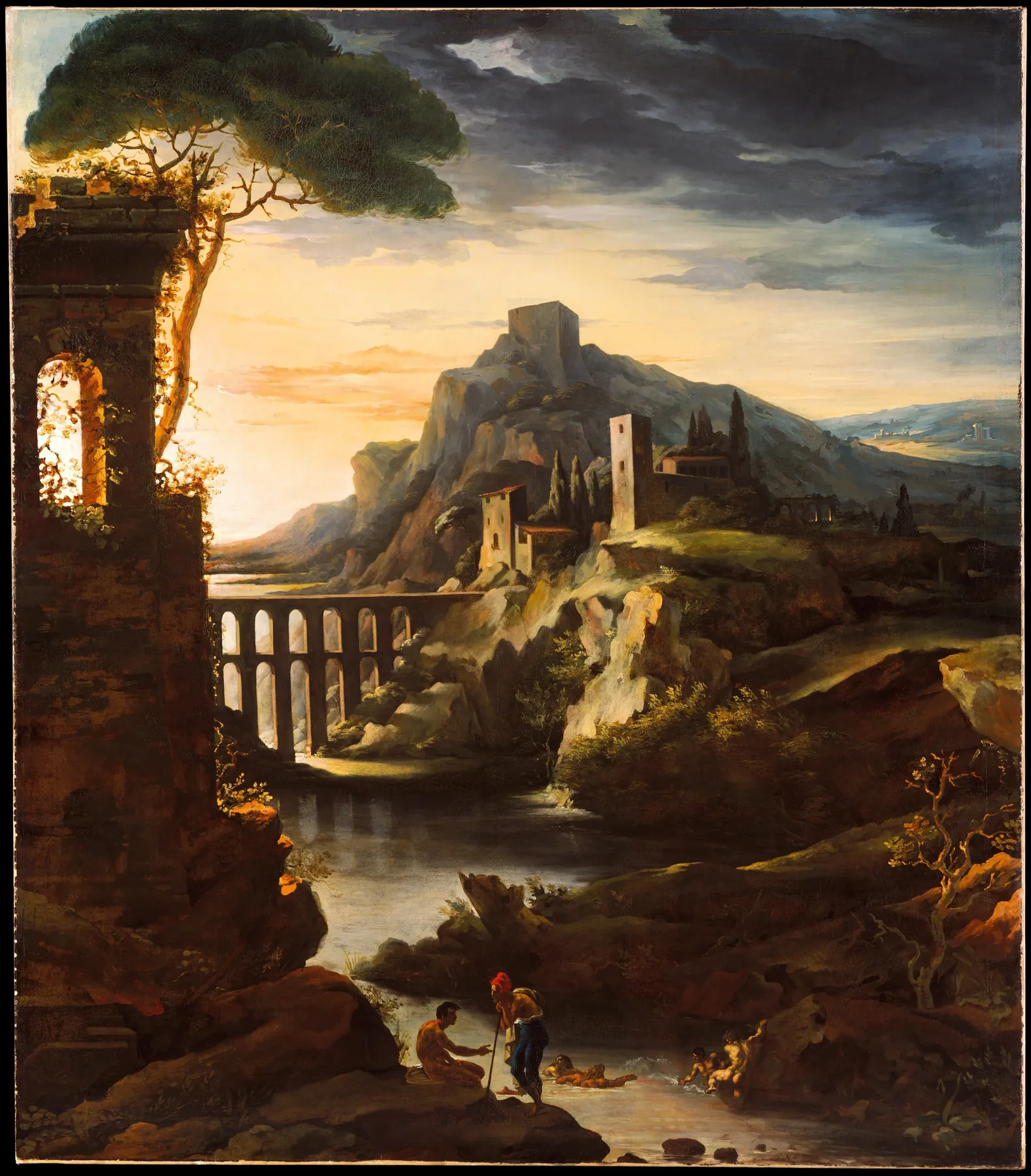 Atardecer, paisaje con un acueducto, de Théodore Géricault