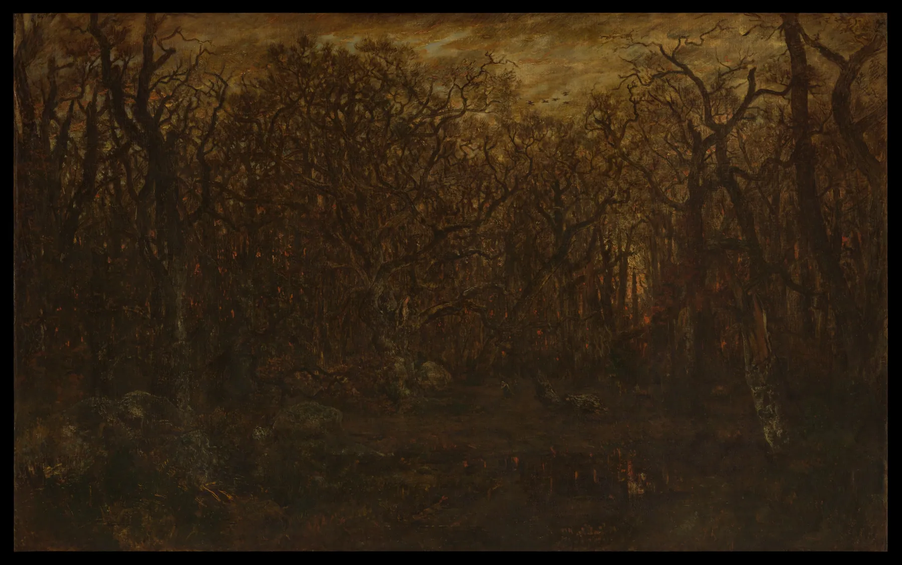 El bosque en invierno al atardecer, de Théodore Rousseau